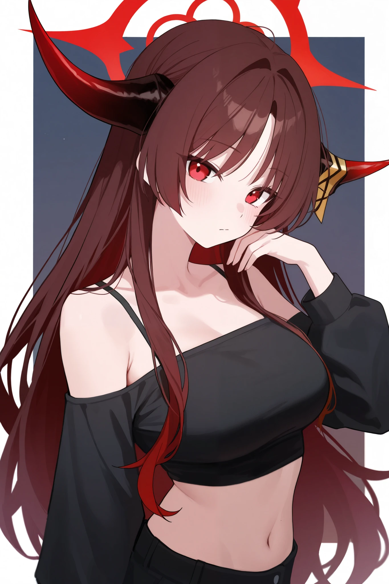 ,tmasterpiece,Best quality,extremely detaild CG unified 8k wallpapers, tmasterpiece, Best quality, CG, optics , Hindenburg(((azur lane))),detail processing,((Red pupil)),headgear,hair on one eye,((MILF,A mature woman)), Huge cleavage,Intimacies,eventide,Clear face,face expressionless,bangle,((big horns)),solo,((long cheongsam))