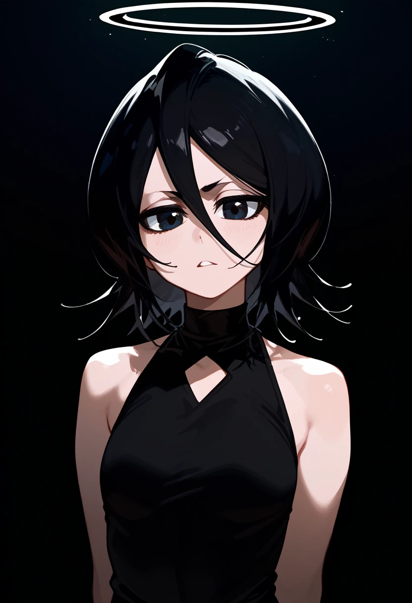 Girl, rukia kuchiki,Goth Girl, black hair, black eye, black halo ...