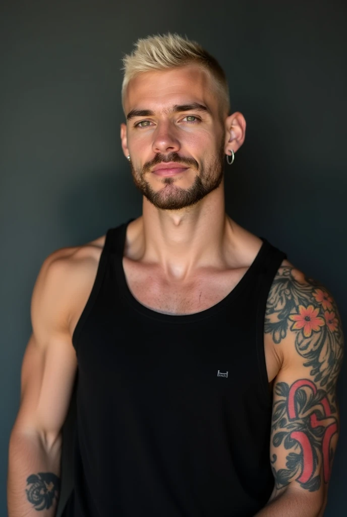 A handsome young muscular tattooed bearded 18 years old scandinavian arrogant jock, modern haircut, handsome face, well trimmed short beard, wearing very tight  boxers barely containig his big erected bulge, shirtless, showing of their chest, tattooed arms, big defined biceps, muscular chest, thick muscular thighs, he is Standing in the room  very  confidently. Ultra quality, ultra detailed, 32k resolution, masterpiece, flawless, lifelike, photorealistic, random face expression, rich color, beautiful face, ultra detailed face, dim lighting, deep colors
