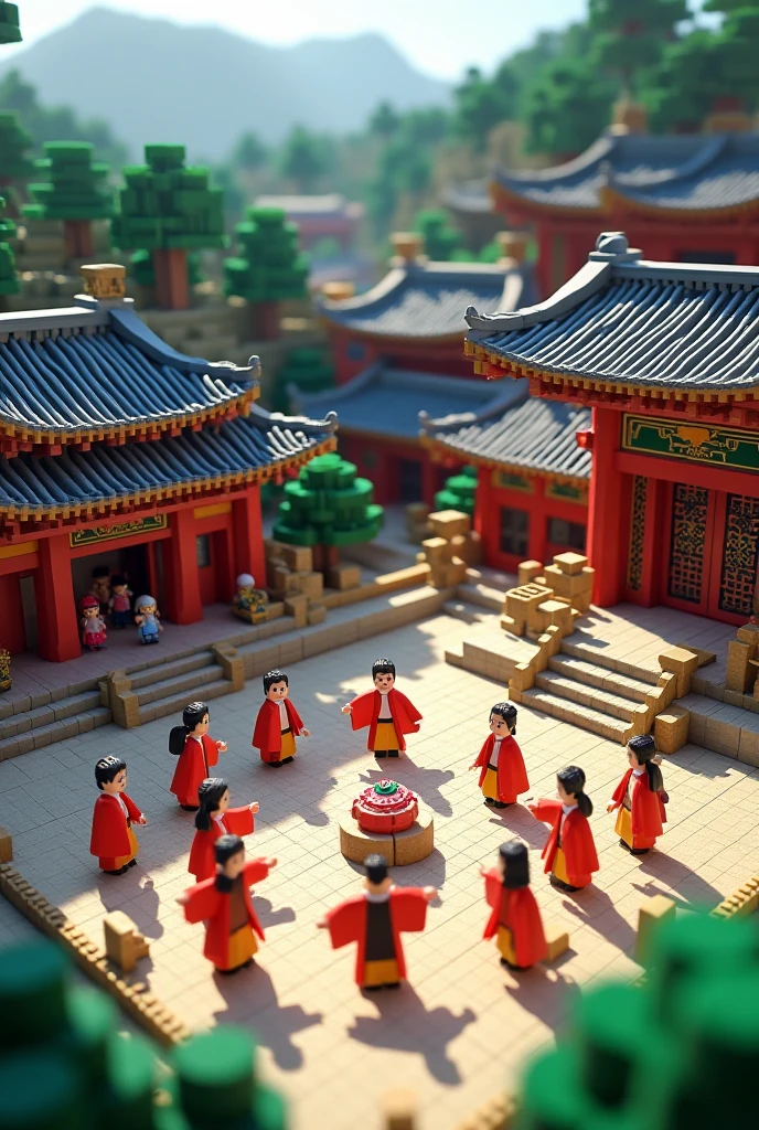 In front of the Forbidden City, In the distance, Children in basketball uniforms cheer,Lanterns float in the air,Doves of peace are flying,Red flags flying,National Day atmosphere,The overall picture is located in the lower center