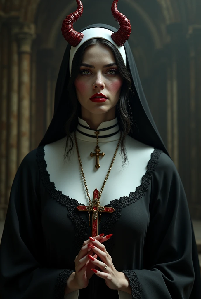 highest quality, High resolution, gothic style, dark atmosphere, dark lighting, cluttered ruins of a church, huge , nun, No expression, sitting,, Admire the Gothic art of Caspar David Friedrich and Francisco Goya. cum, cum shot, cum on mouth, (((cum on face))), facial,