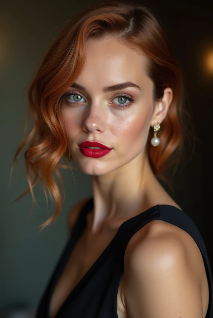 hyperrealistic beautiful busty 19-year-old woman with long legs wearing latex string body, model shooting full body photography, natural redhead classic bun, freckles, soaky wet skin, dark eye makeup with eyeliner, seductive smile, red lips, 8K, Best quality, Meisterwerk, ultra high resolution, (Realismus: 1.4), Originalfoto, (realistische Hautstruktur: 1.3), (Filmkorn: 1.3), (Selfie-Winkel), 1 girl, Beautiful round hazel eyes and facial details, Meisterwerk, Best quality, indoor photography in front of a shiny leather wall, nsfw