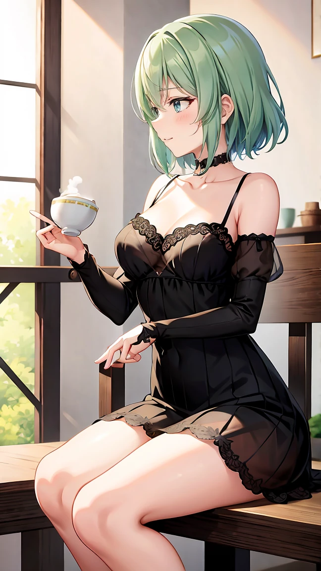 BREAK (masterpiece:1.2), best quality, high resolution, unity 8k wallpaper, (illustration:0.8), (beautiful detailed eyes:1.6), extremely detailed face, perfect lighting, extremely detailed CG, (perfect hands, perfect anatomy)mansion,bedroom,windows,candles,soft light,night,,fubuki, black hair, (green eyes:1.5), short hair,jewelry, necklace, off shoulder, taut bathrobe,stockings,neckline,cleavege,nipples see through,black stockings,luxury lingerie,sexy panties,showing panties,lace panties,showing legs,transparent lingerie,standing in front,no bra,naked tits,showing breasts,nipples,upper body.