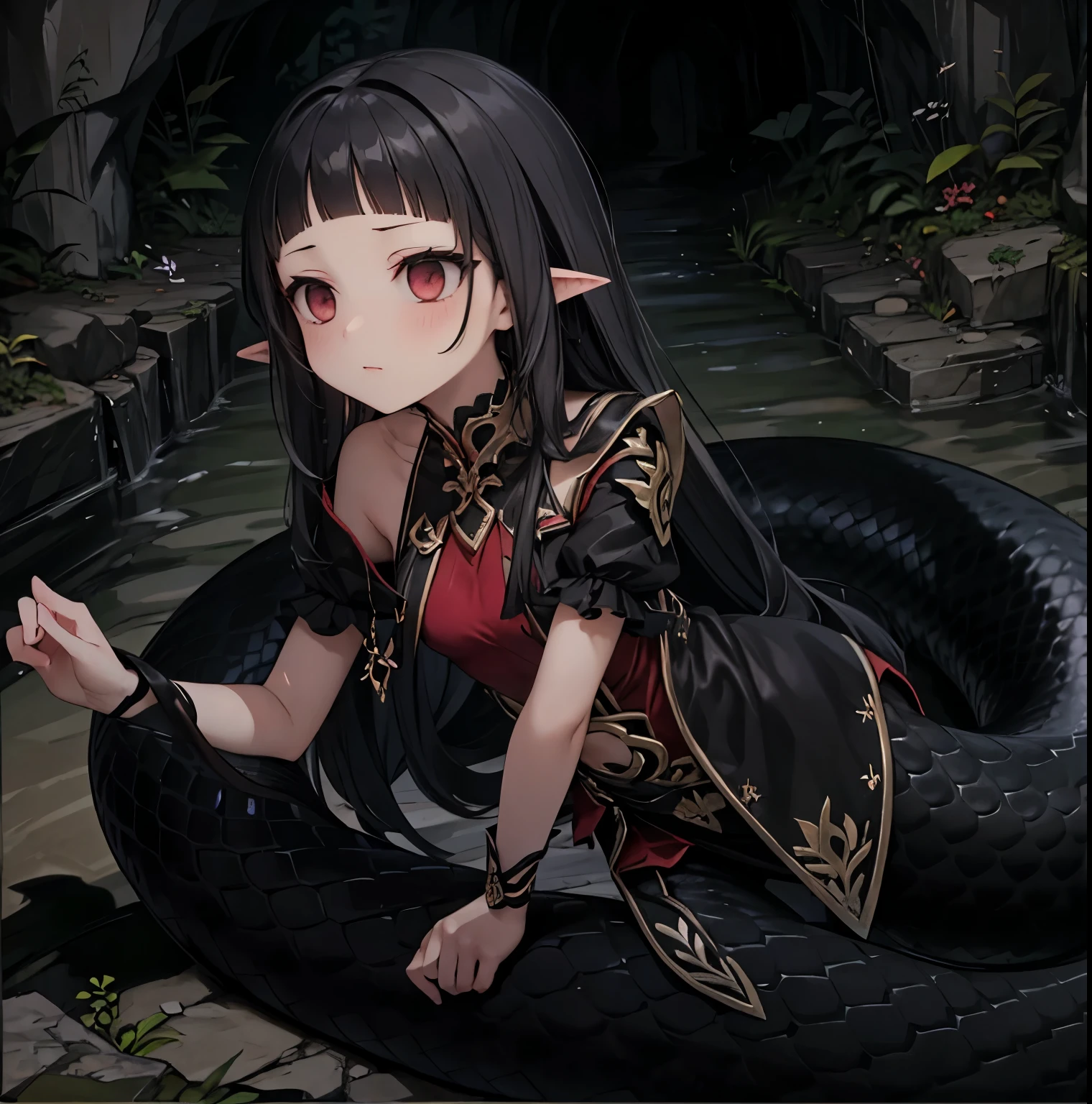 lamia,cave,darkness, black hair