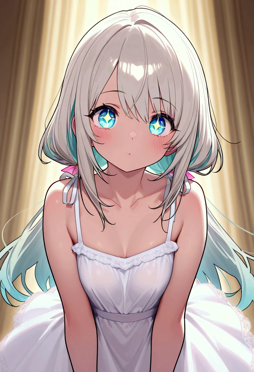 One Girl、 cute little 、white dress、 Glitter Effects 、 so cute、Sparkling Eyes、 cute eyes 、masterpiece、最 high definition、 best quality 、Masterpiece、 high definition、Fluttering Hair、 detailed illustration、 beautiful eyes、 beautiful background