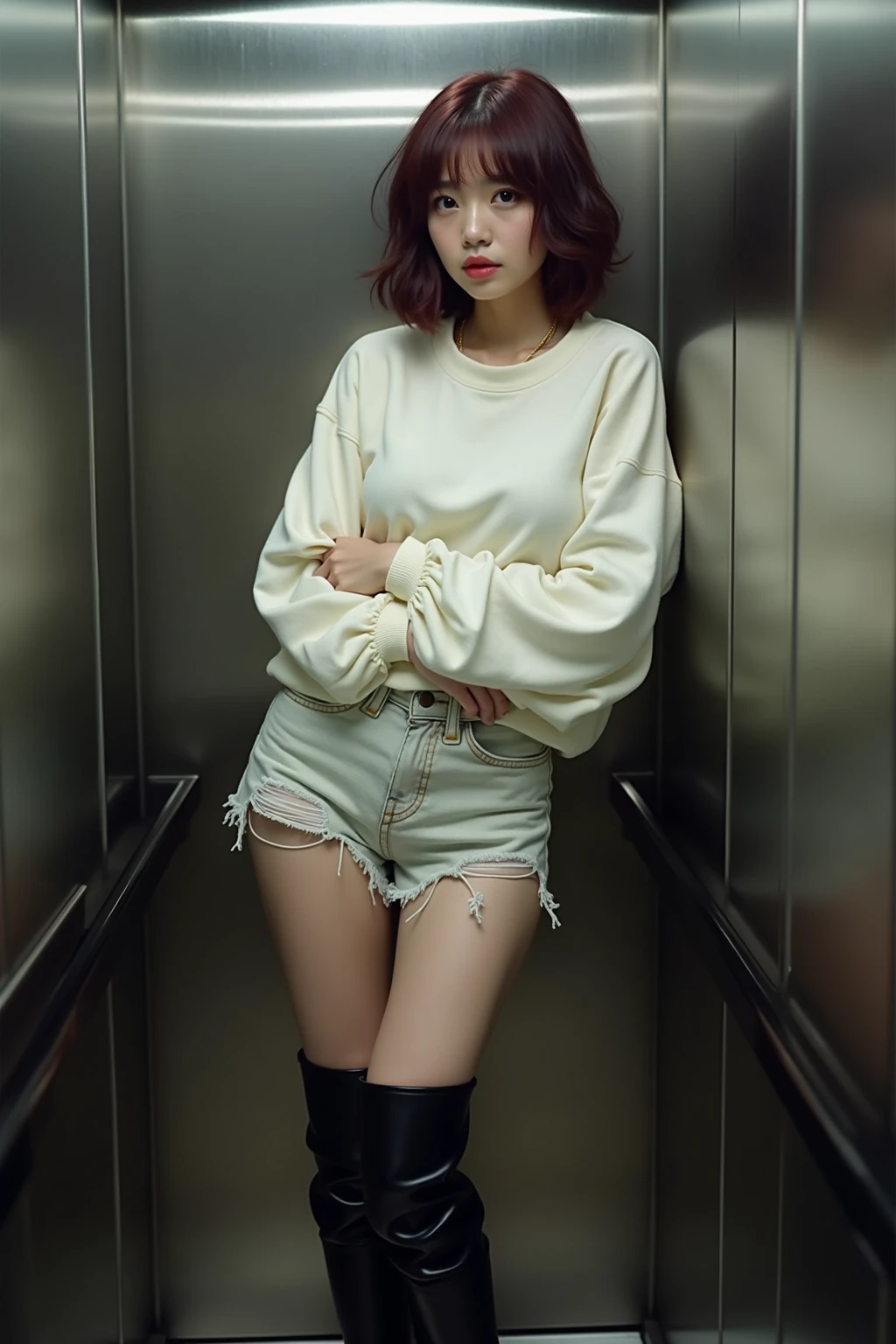 best quality, 4k, 8K, detailed faces, visage clair, jolies filles, Korean makeup, Red lips, rire, corps parfait, Jeunes seins parfaits, Belle robe rouge longueur genou, Vue des vergers, arbres fruitiers, de nombreux arbres fruitiers dans les vergers