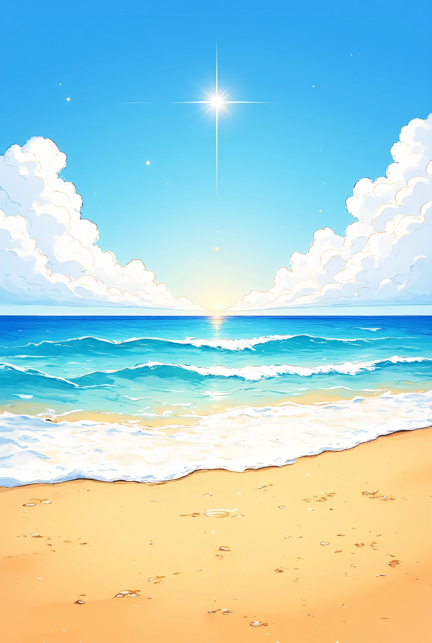 Masterpiece, illustration,  vector art, (The background is a sparkling sandy beach and ocean:2.0)
