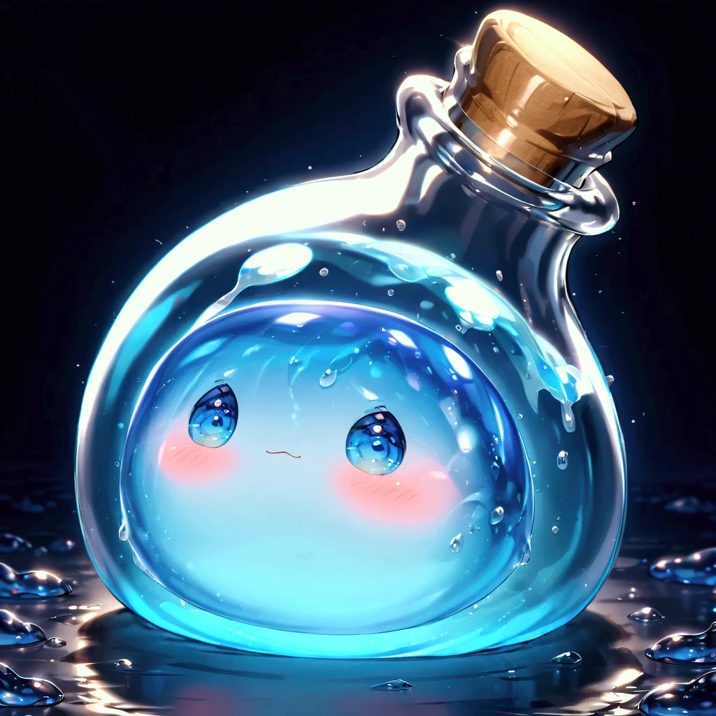 cute blue slime、Glass bottle、