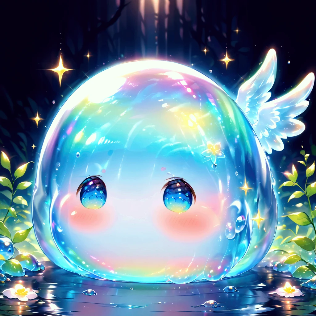 cute blue slime、There are translucent little angel wings、