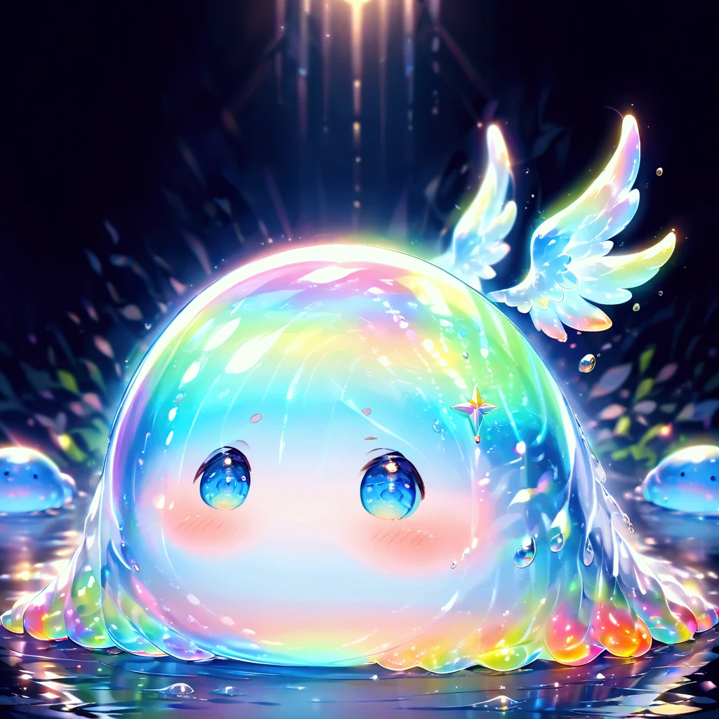 cute blue slime、There are translucent little angel wings、