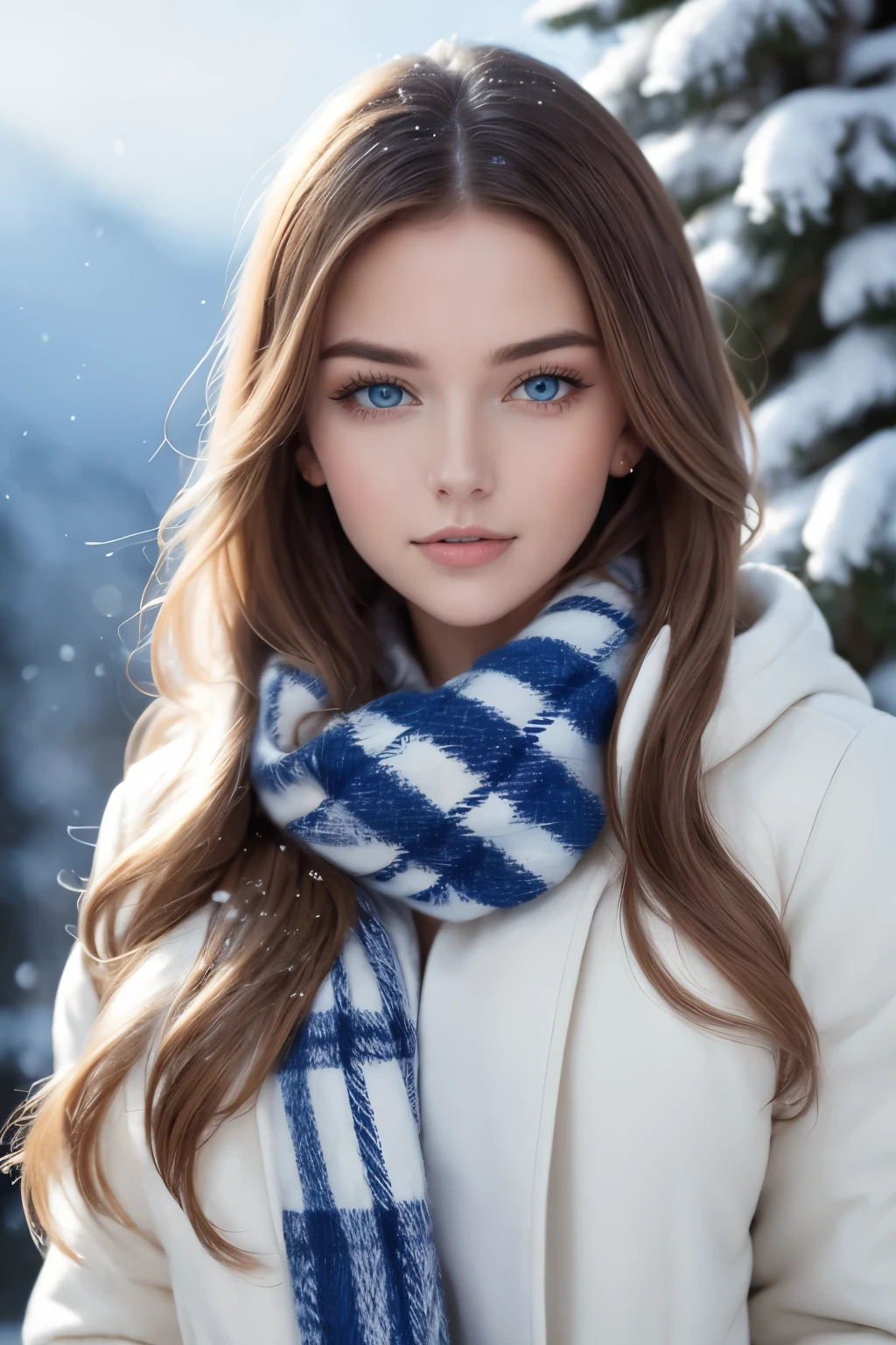 masterpiece,best quality, ultra highres,8k,16k,delicate photography, sharp line, sharp focus, (perfect anatomy:1.5), RAW photo, resolution,realistic,ultra detailed,sharp focus,RAW photo,白,蒼,黒,UHD,
BREAK,
24years old,beautiful european lady,
beauty hair,blue eyes,long lashes,large breasts,
wearing a stylish worm jaket coat and a checked scarf, in winter. (Her breath is white:1.3),Snowy mountain,Powder Snow,Snow is falling,
BREAK,
Photo style,portrait,golden ratio,Fibonacci spiral composition,