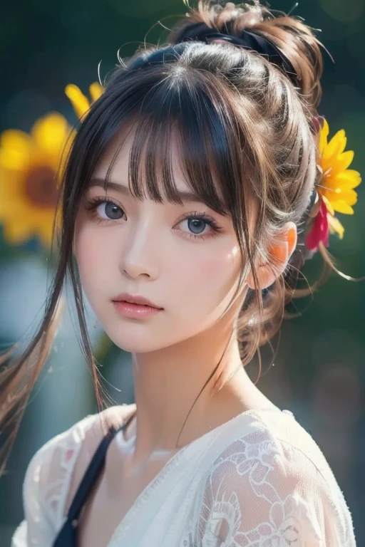 女の子1人、Female about 23 years old、black har（have long、The hairstyle is a single knotted pigtail）、Simple doctor's lab coat、a photo、realisticlying、Best quality、adopt、detailed faces、View the surface、Hospital Rooms、detailed back ground、diffuse sunlight、depth of ﬁeld、bokeh feeling、独奏