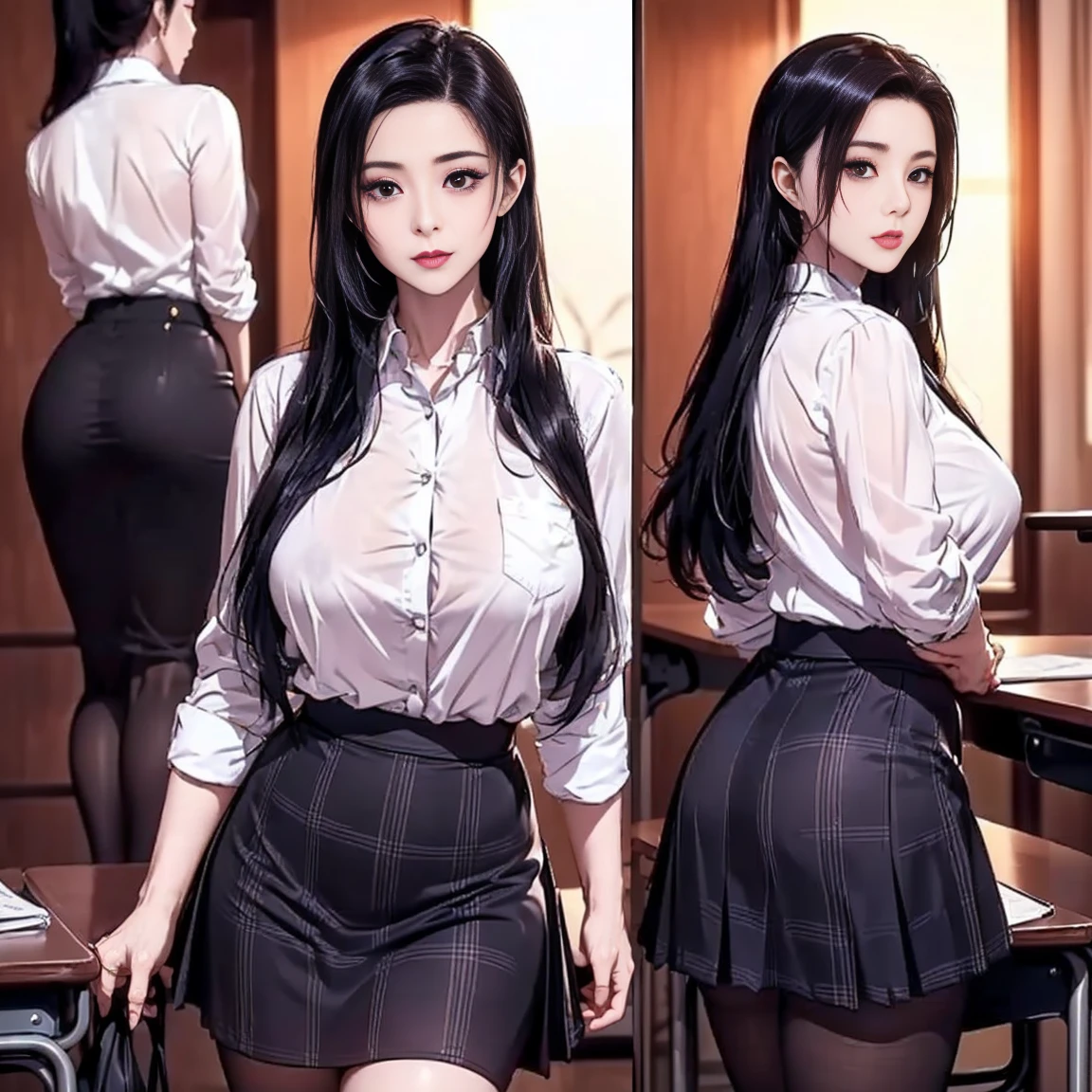 ((masterpiece)),(((highest quality))),((Reference Sheet, Character Design, in front, looking at the viewer , girl with glasses~ ~ side, Mr..々Hairstyle, Mr..々Performance, Facial Expressions)), 30-year-old girl, Cute type, (curvy:1.4), (normal ass:1.4), Realistic buttocks, Big Breasts, big , thick thighs, Long legs, It's not a big deal, ((High quality fabric, nude, no panties, topless, stockings)), ((Browsing Caution:1.0))