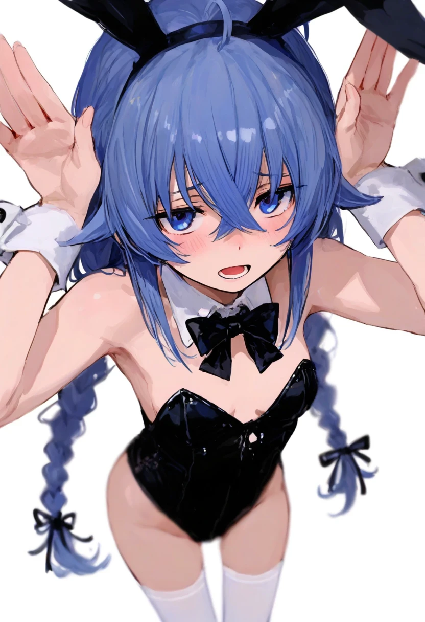 NSFW,masterpiece,Highest quality,High resolution,Super detailed,Roxy Migurdia\(Mushoku Tensei ～If you go to another world, you'll get serious～\),Small breasts,Blue Eyes,Blue Hair,Long Hair,Braid,Twin Blade,(Quality Playboy Bunny),White fishnet stockings,Iron Collar,(Ahegao),Astonishment,Embarrassed,sexual excitement,Estrus,blush,((Squirting)),Sweat,heart,casino,(male),Having sex,Insert,Creampie,Are standing,forward leaning posture,From the side,(Blowjob),(Deepthroat),Suck a dick