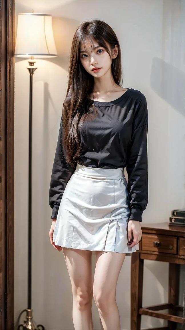 A breathtakingly realistic portrayal of a youthful 15-year-old girl gracefully donning a fresh shirt and short skirt within the confines of a contemporary dressing room. This ultra-high-resolution image captures every minute detail of her body features, from the delicate contours of her face to the subtle nuances of her body language. Bathed in the soft embrace of natural lighting, the scene comes alive, highlighting the girl's emotions as they are reflected in the mirror before her. The focus remains fixed on her mesmerizing facial expression, a window into her thoughts, while her body language tells a story of self-discovery and confidence. With the perfect composition and a 1:1 aspect ratio, this image is a true masterpiece in the realm of realism, inviting viewers to