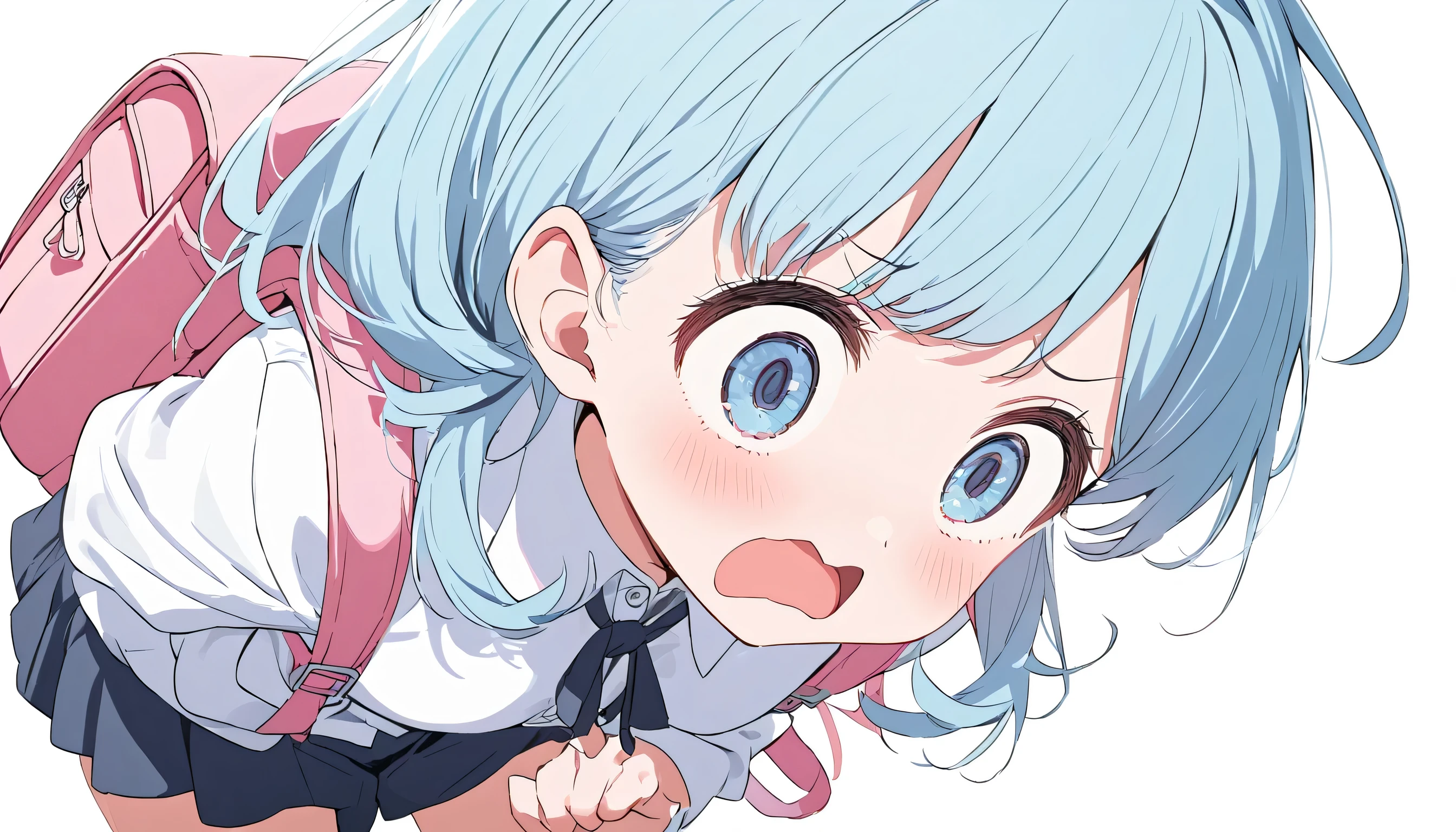 Penis in face, One girl, One boy, throw, Big penis, Face sitting, Penis between the eyes, chest, Mature Woman, mio aikatsu, minato mio , sky blue hair, purple eyes,  nude, small breasts, hands on floor, (((penis on face))),　angry, cry, blush, shy, penis,