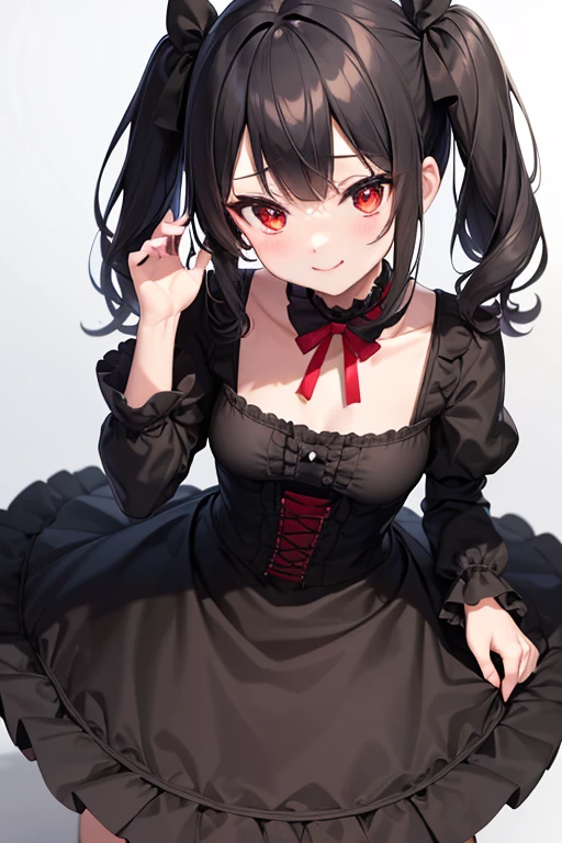 gothic maid, maid outfit, spiky black hair, red eyes, black makeup