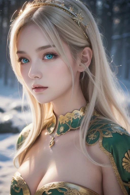 One girl, masterpiece, highest quality, 8k, Detailed skin texture, Detailed cloth texture, Beautifully detailed face, Intricate details, Super detailed, European girl, Green Eyes, Blonde has curly hair, 3D Characters, Medieval Knight