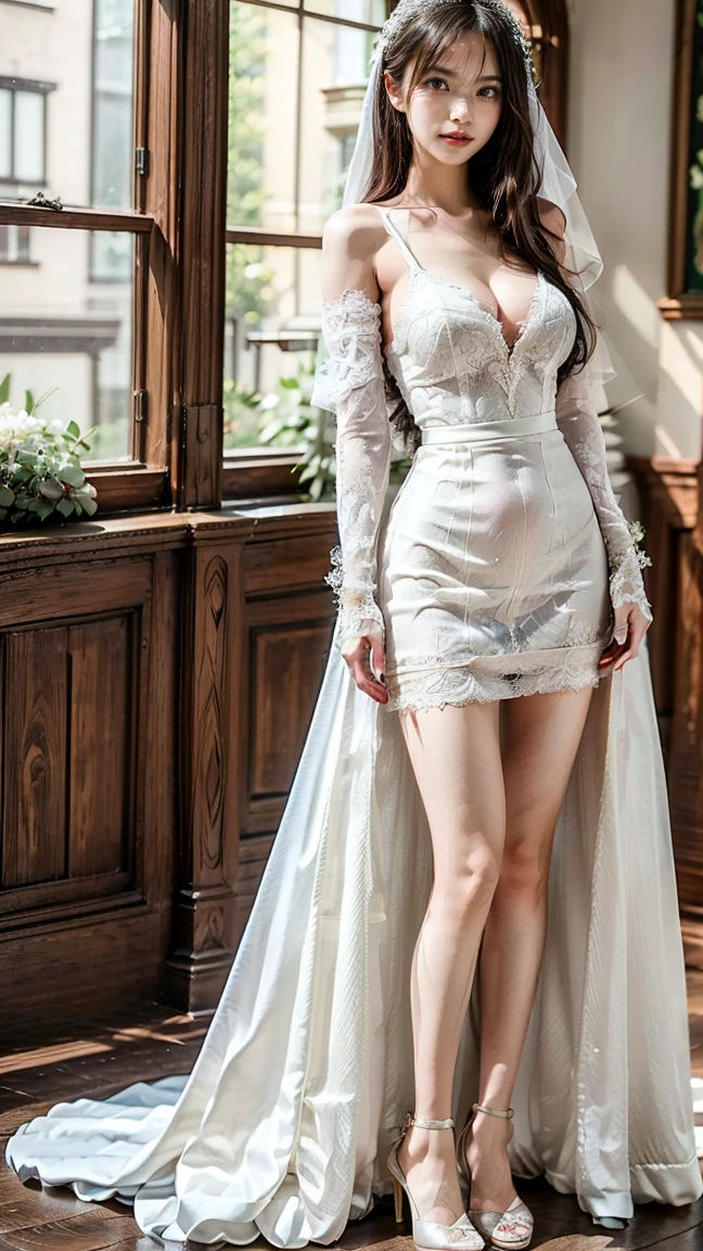 ((Best Quality)), ((Masterpiece)), (Very detailed: 1.3), 3D, NeonNoir, solo, rose, (weird pendant on chest: 1.2), (wearing a rose decorative dress: 1.2), (holding a teddy bear: 1.2), dressed gorgeously, (wearing a crown: 1.2), (wearing a veil: 1.2), candles flashing with an eerie light, (white emanating: 1.1), contemptuous eyes, in a ruined castle, against the window, Sony master shot, Full body, long legs