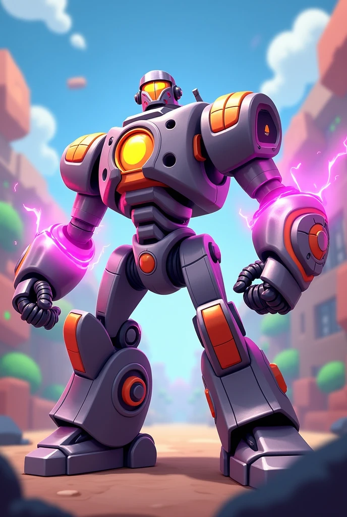 Um brawler do brawl stars,more specifically a robot with pink rays in the style of the game Brawl Stars
