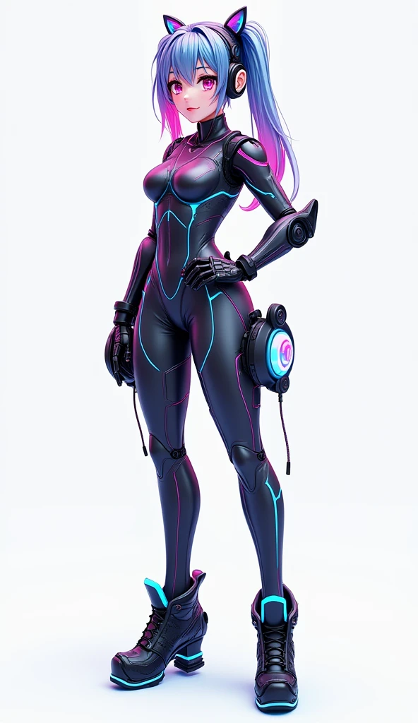 a Valkyrie woman in a futuristic tech bodysuit, neon tech armor, gloves, boots, and headphones, dynamic full body pose, detailed face and eyes, photorealistic, 8k, (best quality,4k,8k,highres,masterpiece:1.2),ultra-detailed,(realistic,photorealistic,photo-realistic:1.37),dynamic action pose,cleavage,highly detailed mechanical armor,intricate futuristic technology,cinematic lighting,vibrant neon colors,dramatic shadows,glowing tech details