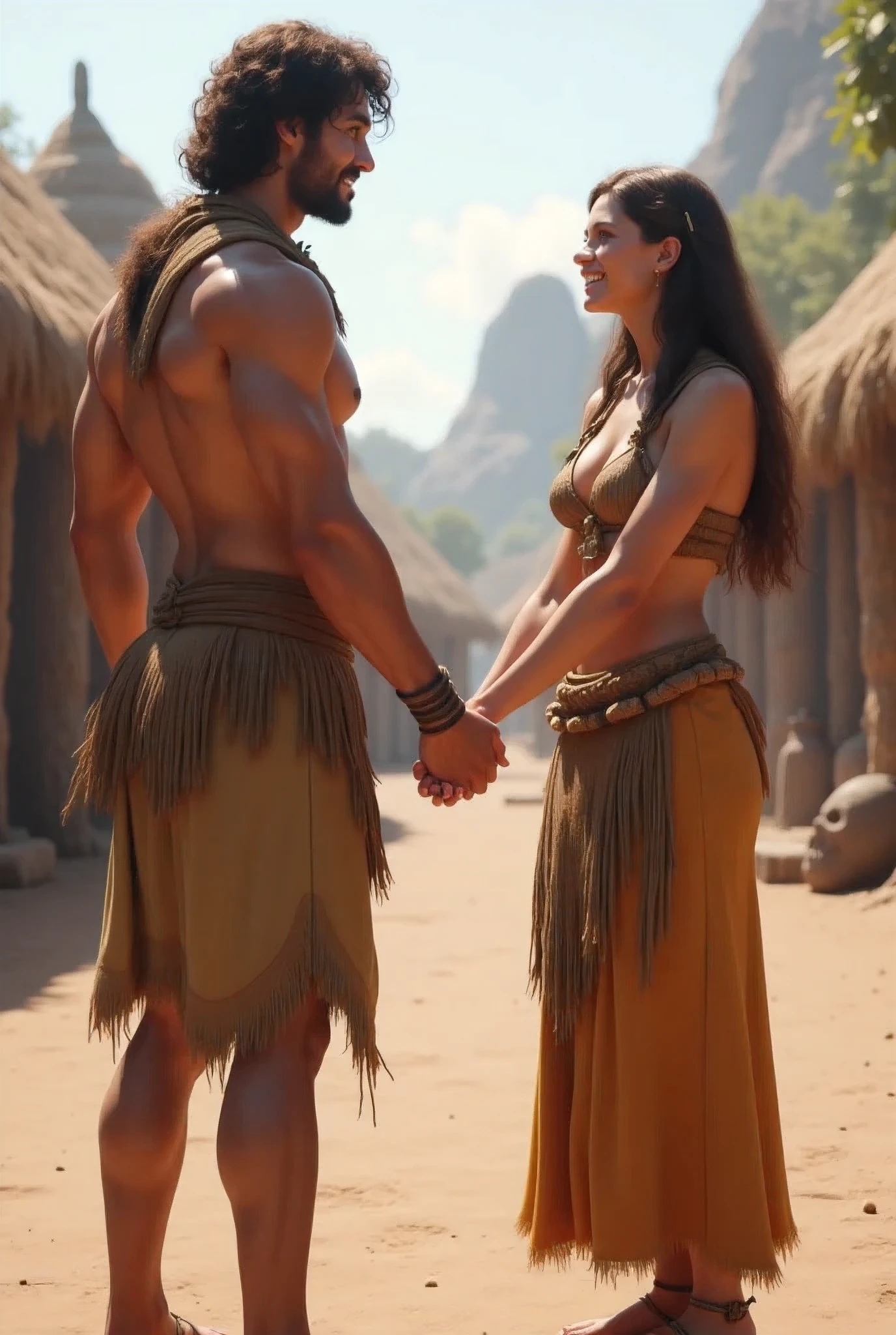 Two groups of prehistoric humans meeting, muitas pessoas, grupo de pessoas, paisagem, group of prehistoric people, ancestrais humanos