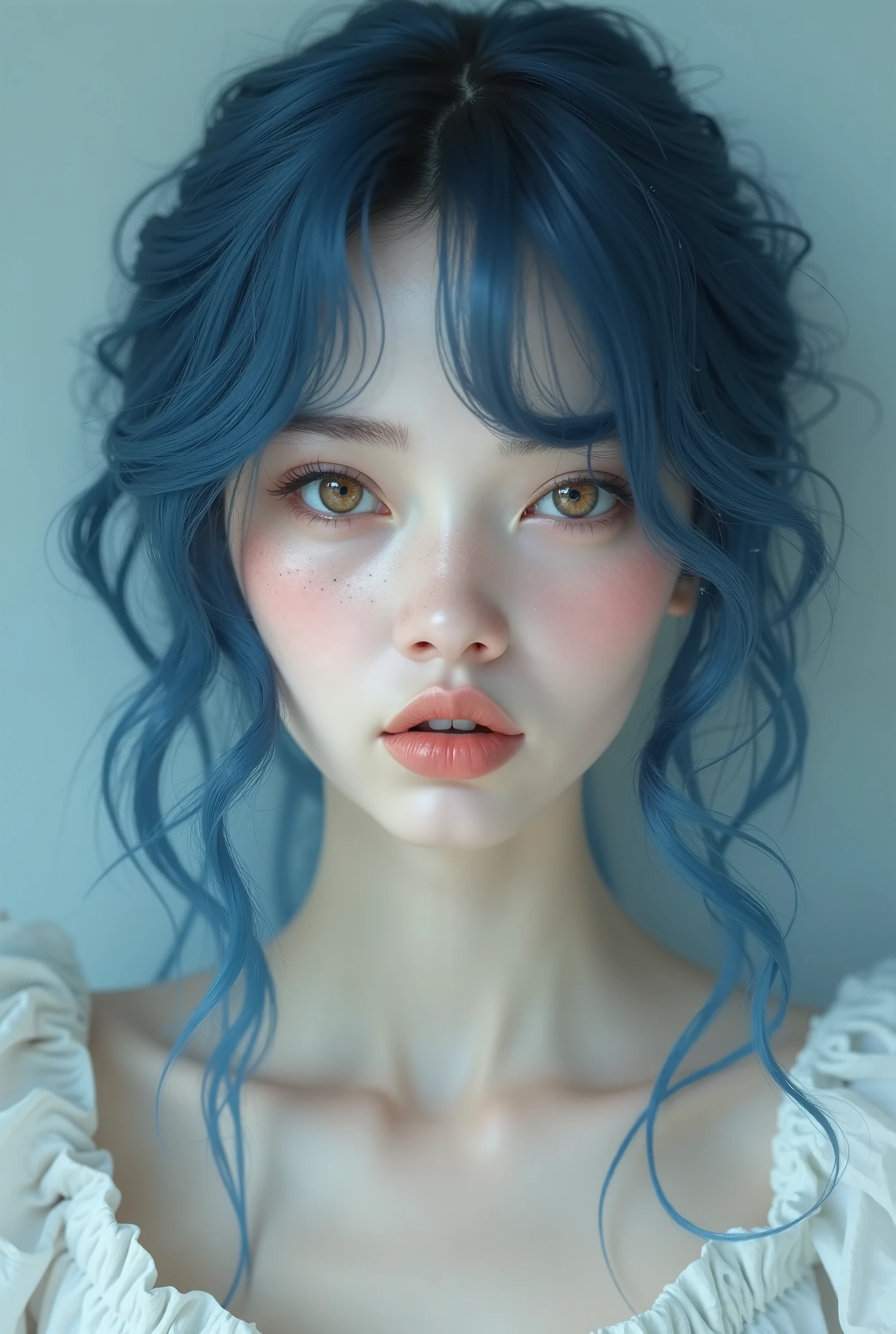 18 year old country girl friends, 1girl, 2girls, blue hair, blue eyes, freckles, posing in front of mirror, cheerful, playful, rural landscape, golden hour lighting, (best quality,4k,8k,highres,masterpiece:1.2),ultra-detailed,(realistic,photorealistic,photo-realistic:1.37),HDR,UHD,studio lighting,extremely detailed faces and eyes,beautiful detailed eyes,beautiful detailed lips,extremely detailed eyes and face,longeyelashes,medium:digital art, vibrant colors, warm tones