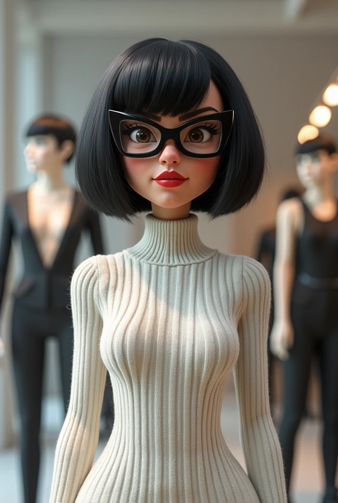  Edna fashion character from The Incredibles, Movie I know Pixar .  With cable the white and gray  