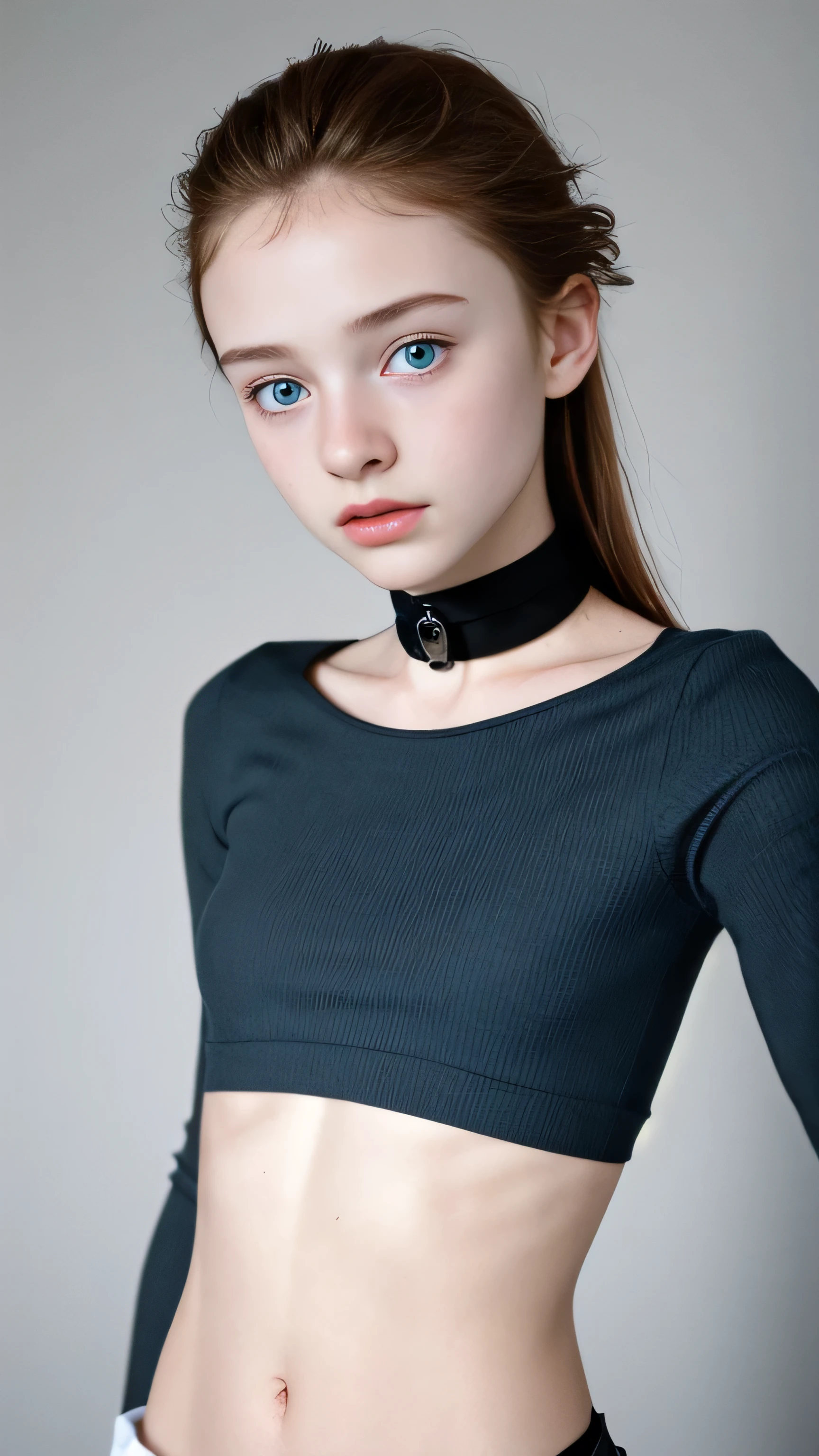 score_9, score_8_ up, score_7_ up, score_6_ up, cinematic picture of 1 girl , girl , likeい, charming, this is cute , innocent, thin, short, thin small , age 14 , ( this is cute face), long hair, body , red hair, freckles, freckles on body, freckles on face, filling, small breasts, fit, perfect clean soft pussy , (( narrowed )), this is cute , feminine, ( black choker), sweet, (tight pink long sleeve tight top), (( standing device, hands behind )), ( puffy nipples ), protruding nipples, (( she's looking away slightly ), genuine leather , British:1, shy , In the dark bedroom , long intricate red hair, focus on face , in dim light , midnight, shadow, short stature, looking towards thin 、 too thin , small skinny body , Round face, like々funny Face, dramatic lighting , frank, with perfect eyes , reddit , amateur , realistic pictures, selfie, portrait , bare belly