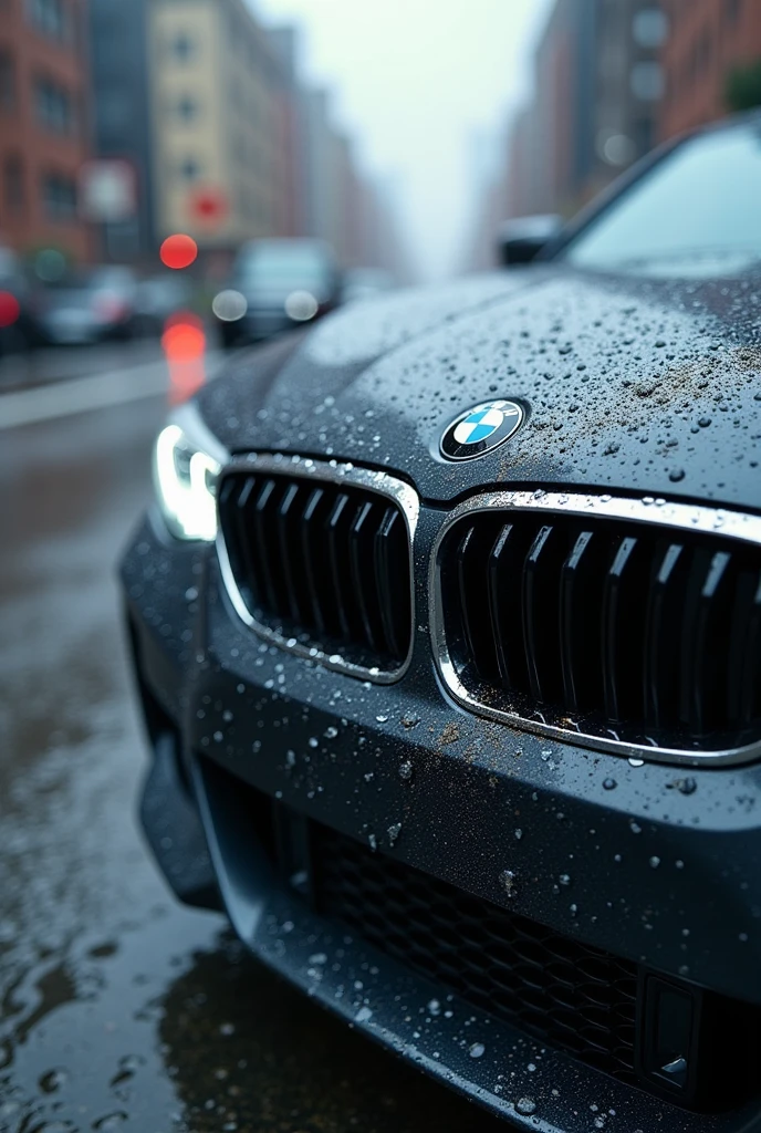 Bmw front inside a water droplet