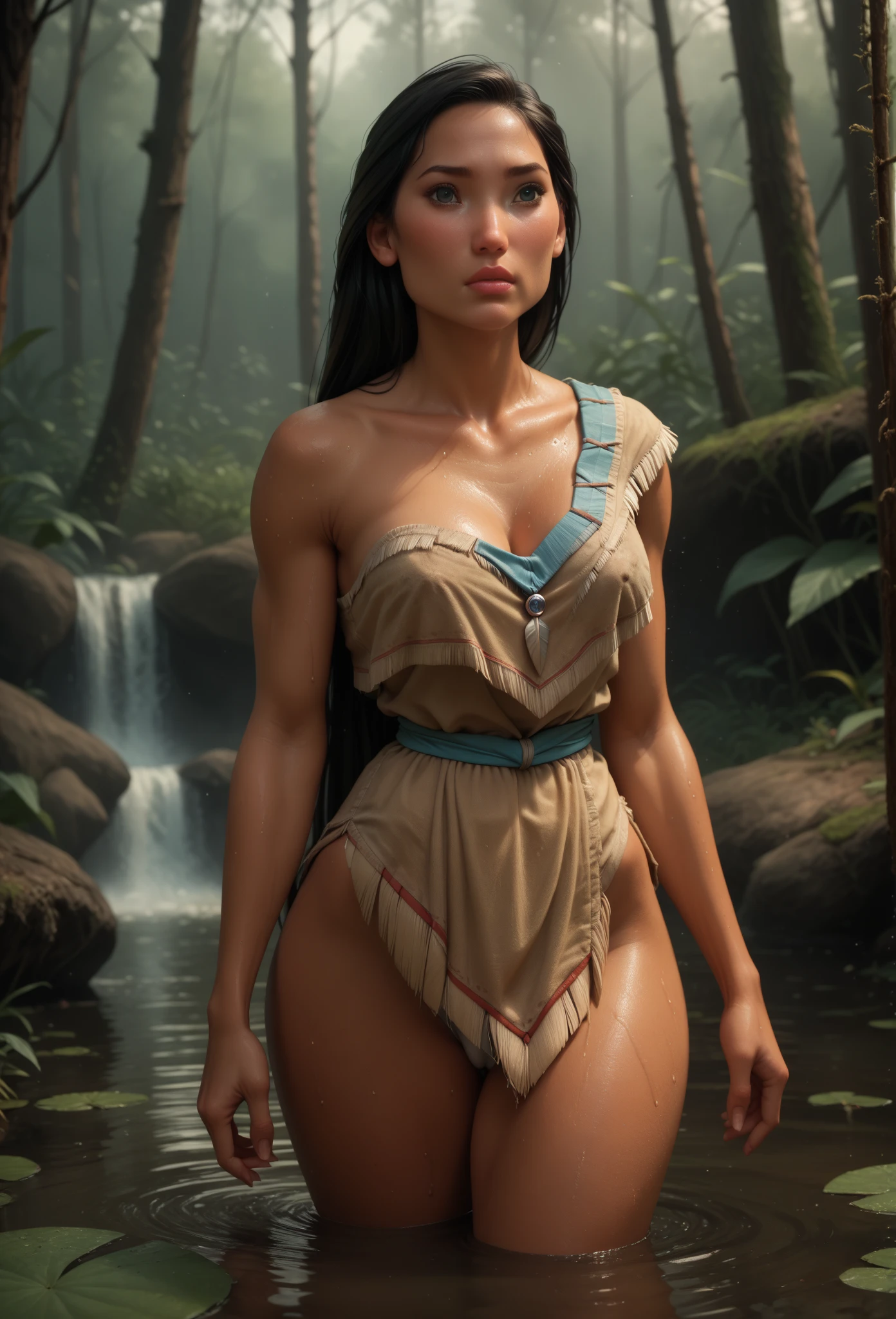 ((masterpiece),(Zendaya),(Accurate Face Proportion),(Dark Braided Hair),(Detailed Gray Blue Eyes),(Detailed Nose),(Detailed Lips),(Detailed Small Round Ass),(Detailed Thighs),(slim Figure),(Natural Beauty),(Naked),(Flat breasts),(Flat Chest), She's Tall, bare foot, looking at your way , vibrant color tones, full body view visible, young face , young girl, smirking, cute realistic vagina , smaller breasts, (Dense pubic hair),(Dark Nipples),(Big Areolas),(Dark Brown Skin), MJ in Nature:Create a piece where MJ is surrounded by nature, perhaps in a serene park or a mystical forest, highlighting a peaceful side of her character., standing 