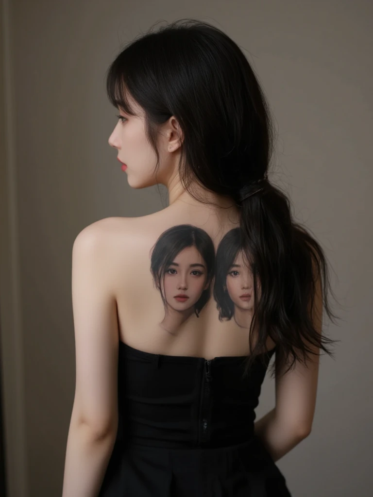 Black Hair Bob, (RAW Photo, Photorealism), (Very dark lip gloss, pitch black lipstick, so many eyelashes, pitch black eyeshadow, cool beauty, high quality, high resolution, depth of field, chromatic aberration, natural color, caustics, midnight, dark, Japan, female,), single woman, earrings, bracelet, Soft big, good style, slender figure, the whole body, raw legs, off-shoulder knit one-piece, the body line is very sexy, the are sticking out, sexy luxury clothes, realistic, (Breasts, Attractive Body: 1.4), Big Breasts, ((Exposed seductive cleavage)), upper body image, facing the viewer, looking the viewer, staring the viewer,8 life size, perfect anatomy, perfect proportion, seductive posing, closing mouth,