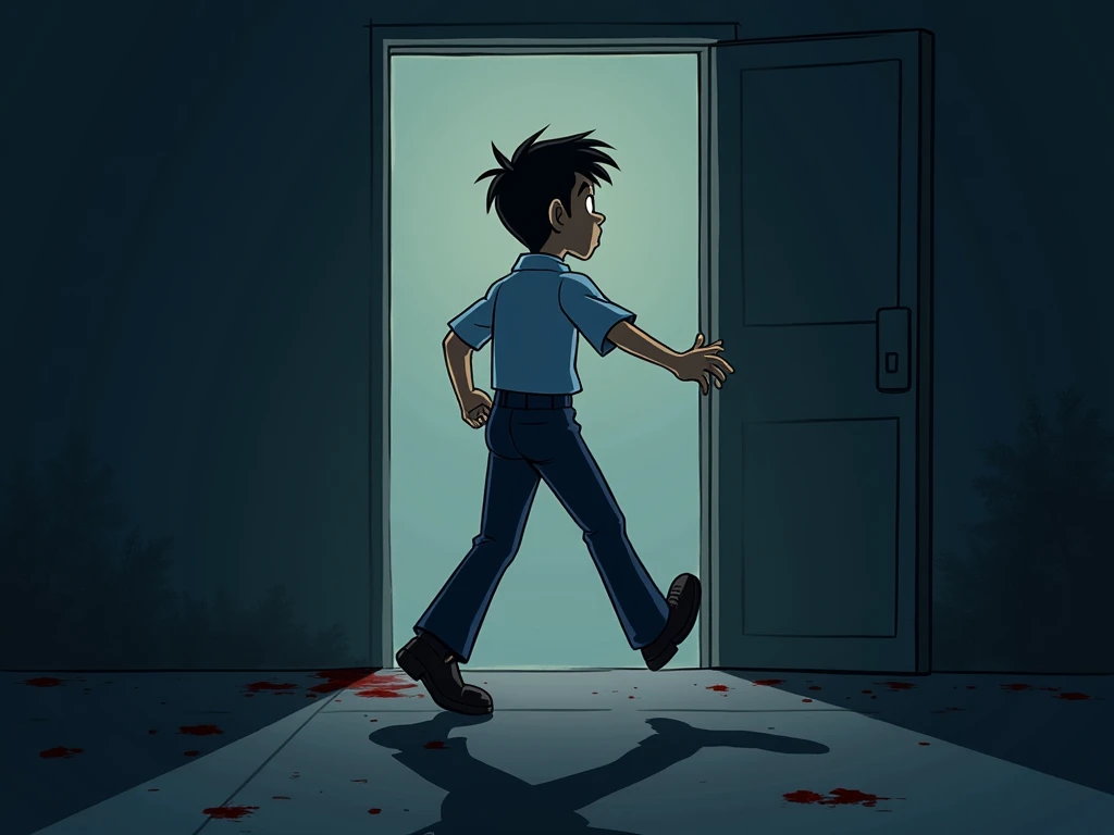 Make me a poster with the words "stop vandalisme!" and a picture of boy wearing uniforms destroying door at the school