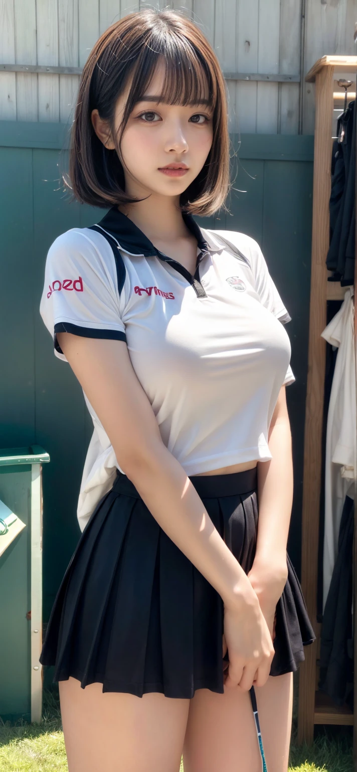 masterpiece, best quality, illustration, Super detailed, fine details, High resolution, 8K,wall paper, perfect dynamic composition,(Details High quality, realistic depiction of eyes:1.3), hotel room, (cheer girl:1.5),(a miniskirt, baseball cap), to stand、large breasts,short bob hair, black hair color, Big Natural Color Lip, bold sexy pose, crying a little、Harajuku style、20 year old girl、cute type、ta、beautiful legs, hposing Gravure Idol