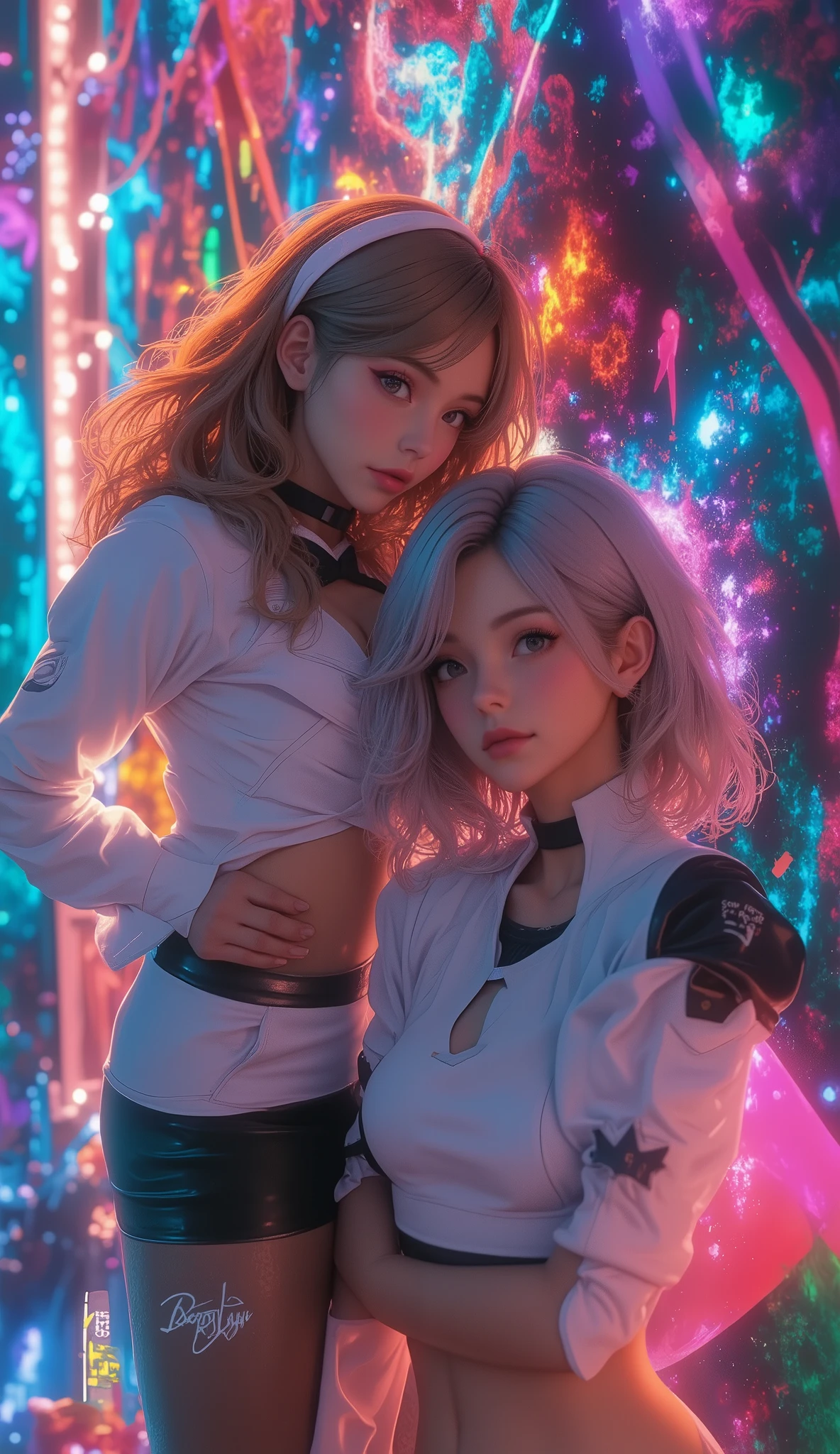 Realistic, 1girl, white hair, purple eyes, glowing eyes, cropped top, skirt, parted lips, blush, night, flowers, sun, sun, sexy, feminine, seductive, provocative, multi-angle shooting, appropriate pose