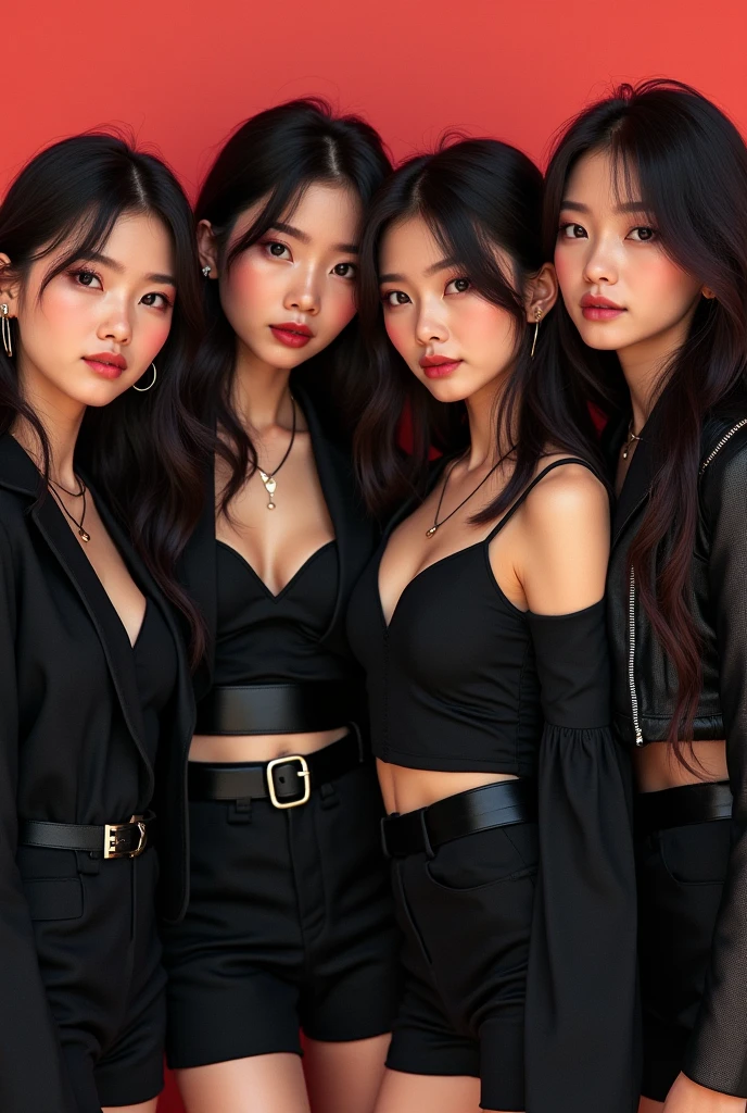 A 19-year-old Korean K-pop star with the members of Blackpink