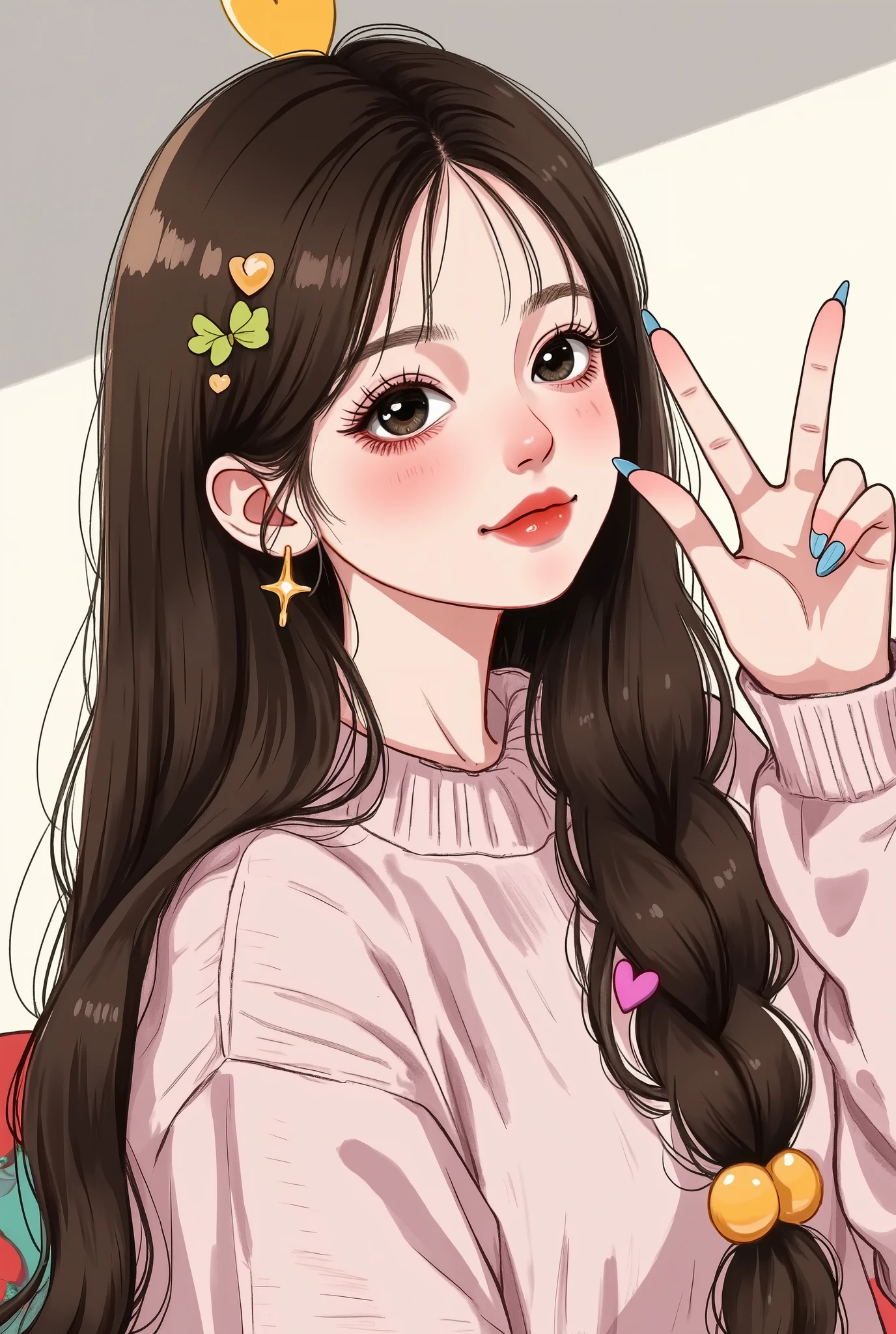 Girl, long straight brown hair, brown eyes, sharp features, white skin, light pink lips, perfect, Gucci clothes .