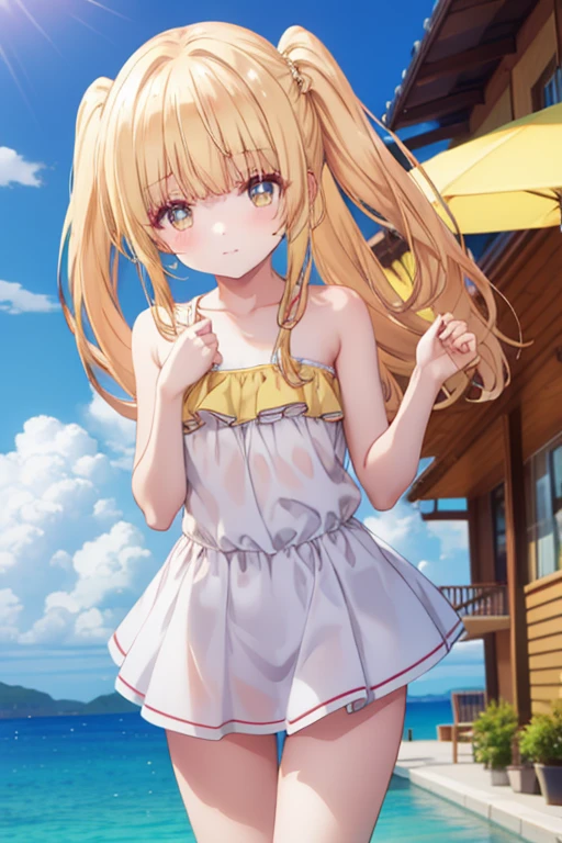Mahiru shiina, , blonde, (Yellow Eyes:1.3)、Twin tails,,blush,smile,in the sea、Wearing a cute swimsuit,Daytime、Wear a swimsuit、Captivating thighs、Beautiful bare legs, Skimpy swimwear、bikini、School swimsuit
(masterpiece:1.2), highest quality, High resolution, unity 8k wallpaper, (shape:0.8), (Beautiful and beautiful eyes:1.6), Highly detailed face, Perfect lighting, Highly detailed CG, (Perfect hands, Perfect Anatomy),