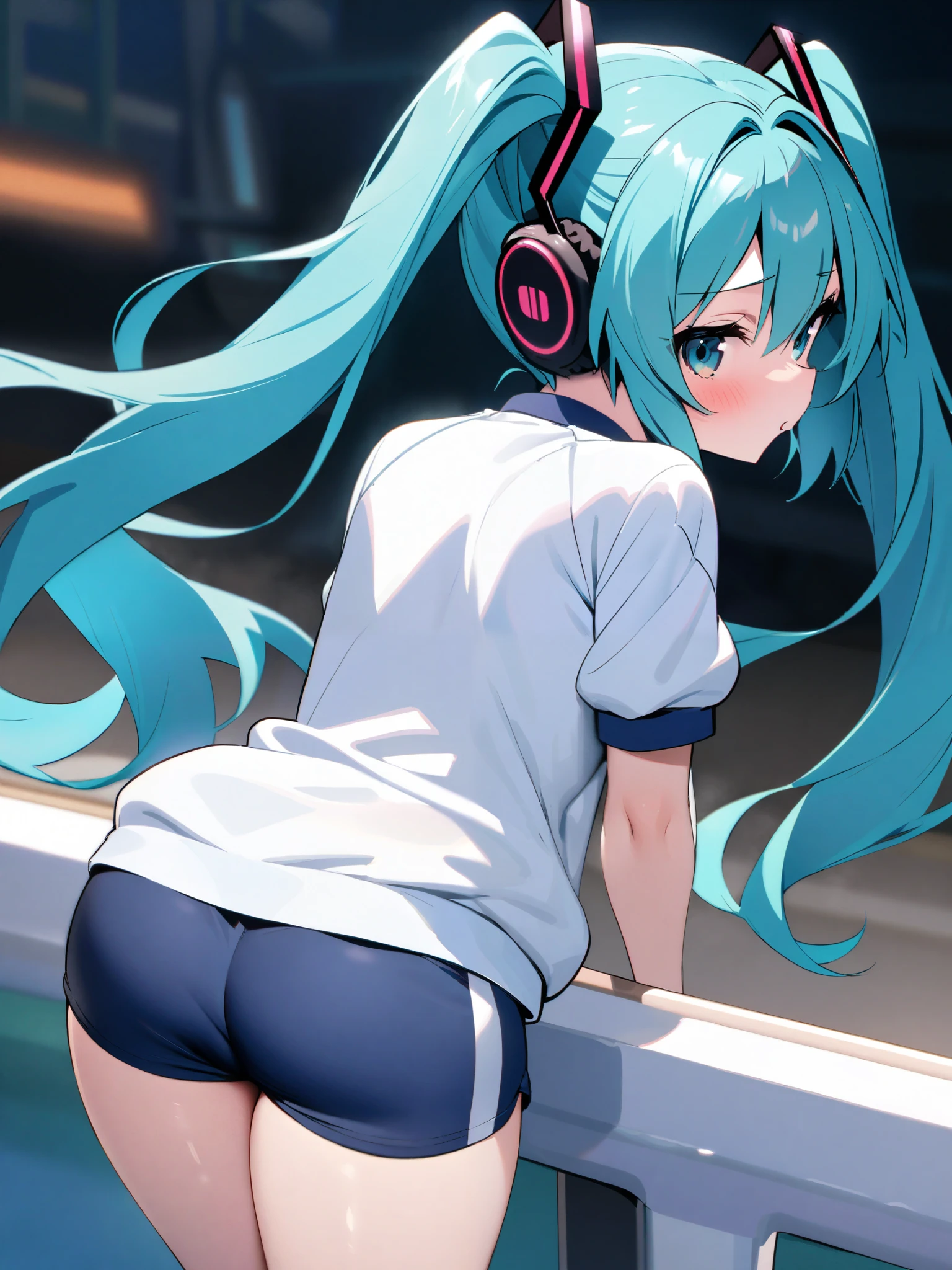 one girl, young girl, see whole body, thin girl, tight ass, permissive, slim waist, spread legs, miku, the quintessential quintuplets, blue headphones