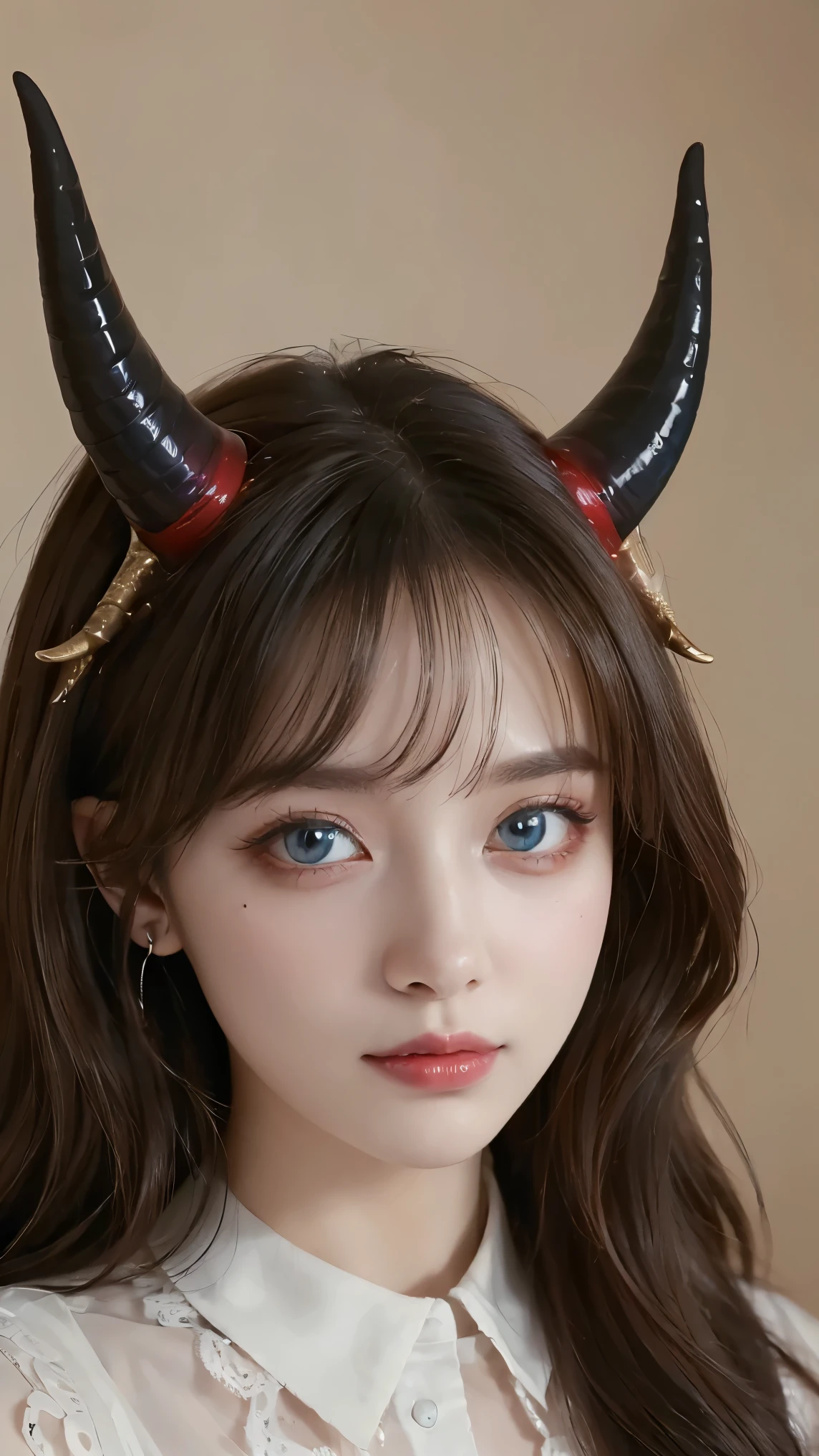 (((highest quality, 8k, masterpiece: 1.3)), ((highest quality)), ((masterpiece)), (detailed), Perfect Face, Horn, crazy eyes, Devil's Disciple, heterochromia iridis, crazy, Yandere, Demon girl with goat Horn, Highly decorative bodysuit, Demon World, underground, Dim Light, Blue Hair, Gradient Hair, Crescent-shaped earrings, Queen, Wide open chest, gem, diamond, sapphire, (('s right hand is wrapped in inflation)), Inflammation, long nailed hands, abnormal