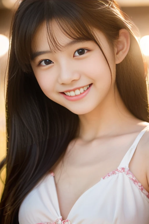 RAW Photos:1.2, masterpiece, Highest quality, 16K, Unbelievably absurd, Very detailed, Perfect beauty, Beautiful cute girl, A perfect smile、A sheer dress fluttering in the wind, Off the shoulder, Strapless, Rainbow gradient, The butterfly tattoo on her arm moves to appeal to the viewers., forest,