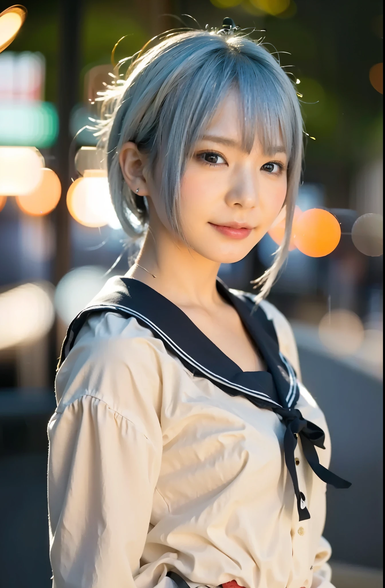 (Completely live action:1.37), (Amazingly realistic textures:1.37), (masterpiece, best quality:1.2), (8k uhd, 16k, 32k, ultra high res), amazingly realistic skin, amazingly realistic photo, superrealism, (photorealistic:1.37), (RAW photo), ultimately realistic, (ultimately realistic all details), (ultimately realistic all textures), super realistic lighting, super realistic shadow, (japanese girl:1.5), (realistic idol face), smiling, happy, super realistic face, ultimately realistic skin, ultimately realistic eyes, (mascara:1.35)ultimately realistic background, ultimately realistic detail up, (kkw-ph1:1.25), (GotouMaki:1.25), (Canon EOS R6, 85mm, 1/200s, f/5.6, ISO 1600), (tattoo), (mechanical armor:1.37), (blue eyes:1.2), (silver hair:1.3), 