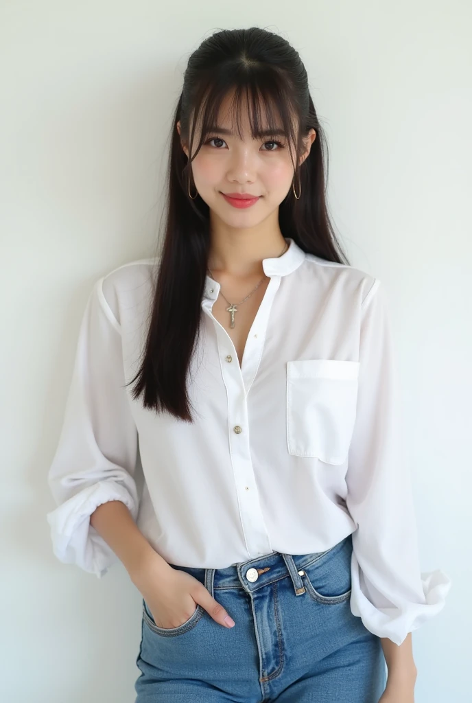 laughing、white clothes、A dark-haired、campus
