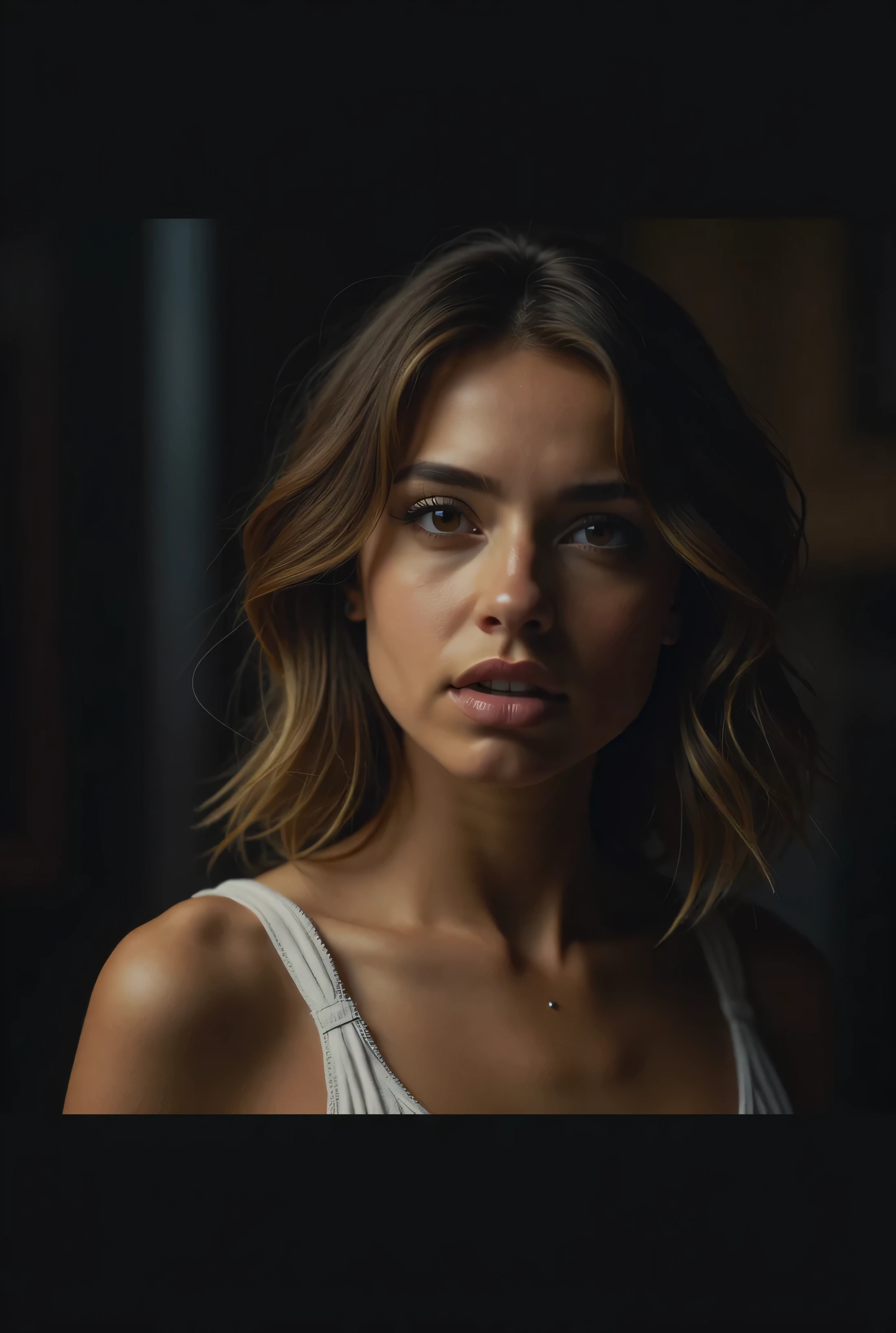 A close up of a woman with a white tank top on - SeaArt AI