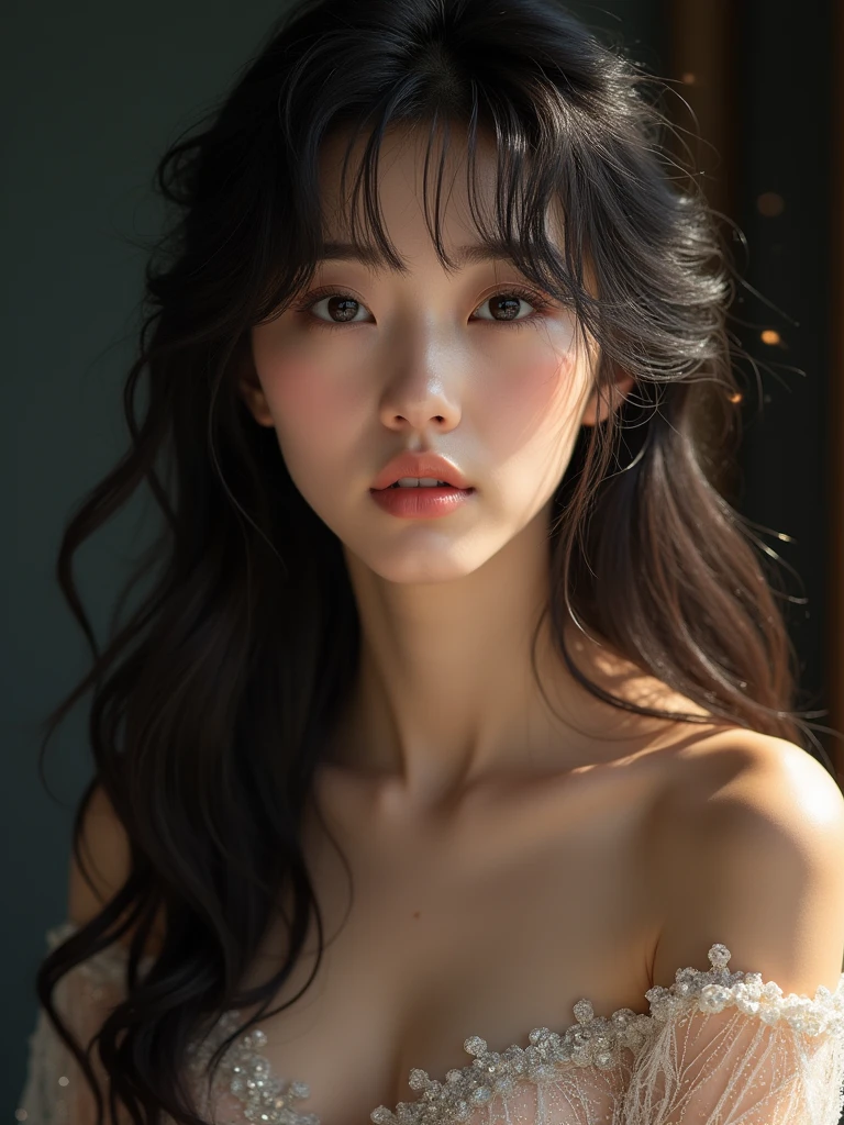 Foto realism、Love hotel rooms、A shirtless beauty、Detailed body、A slight smil、Small bust skeleton skewed , (NSFW:1.5),Tong,F bra,F-cup
