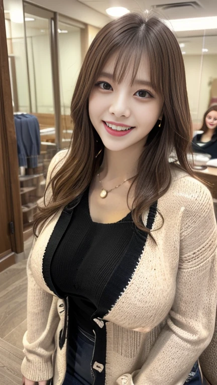 company office,executive secretary,okinawa,((full body)),((photo)),((best qualtiy, 8K, tmasterpiece:1.3)), Focus:1.2, perfect figure beautiful girl:1.4,1girl,cowboy shot,look at viewer, eyes facing the camera,incredibly absurd, beautiful and cute girl with a photorealistic face, showcasing top-quality craftsmanship, Japanese woman working in an office, 22 years old, hairstyle is black bob hair, inward curling hair reaching the jaw line, thin and soft hair, wide forehead with beautiful hairline, thin eyebrows, large almond-shaped eyes, light brown eyes, long eyelashes, double eyelids, straight nose, small lips, smile with upturned corners, fair and translucent skin, plump cheeks, cute impression, glamorous, tall, well-balanced proportions, large E-cup breasts, beige V-neck knit, white tight skirt, heeled pumps, pearl necklace and earrings, small bag, gold watch, beautiful, pretty older woman, neat, serious, hardworking, kind, considerate, highly trusted by those around her, April