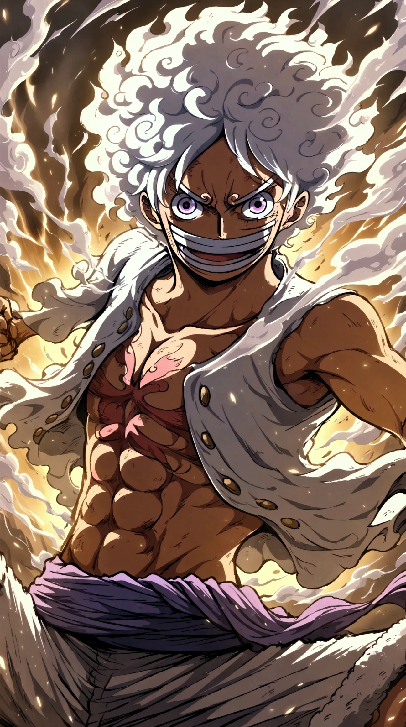Luffy gear 5 desnudo mostrando o corpo inteiro desnudo