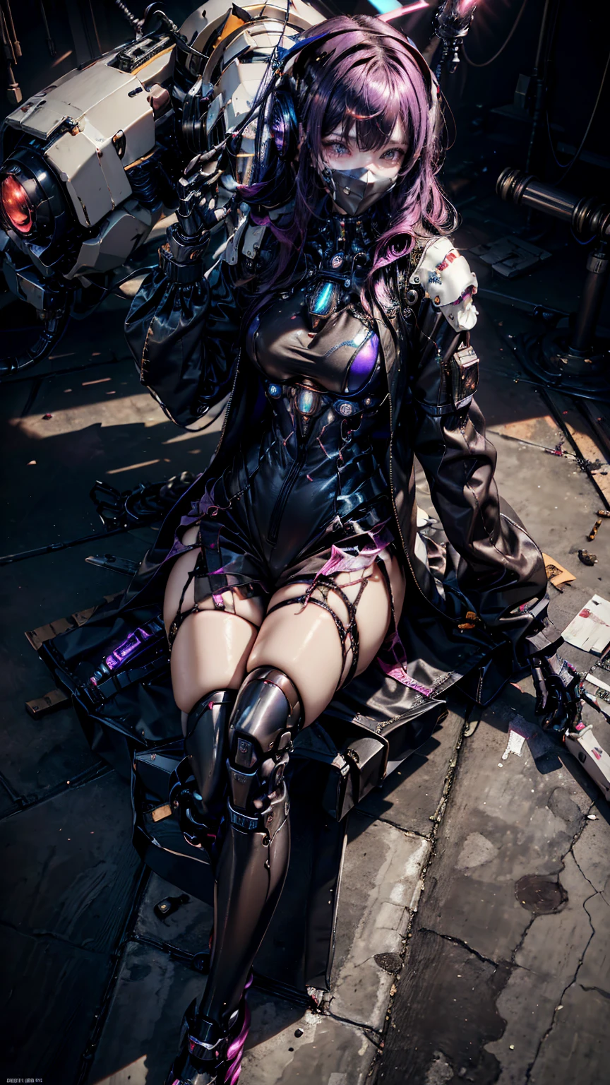 Anime girl sitting on a chair in a ruined building, Cyberpunk Femme Fatale, Cyberpunk Themed Art, Cyberpunk Anime Art, Cyberpunk anime girl, anime Cyberpunk Art, Cyberpunk dark fantasy art, female Cyberpunk anime girl, Cyberpunk Art style, Cyberpunk Girl, Seductive cyberpunk dark fantasy, Cyberpunk Girl, Cyberpunk Art, Cyberpunk 2000. Model Girl,Expression,Sexy thighs