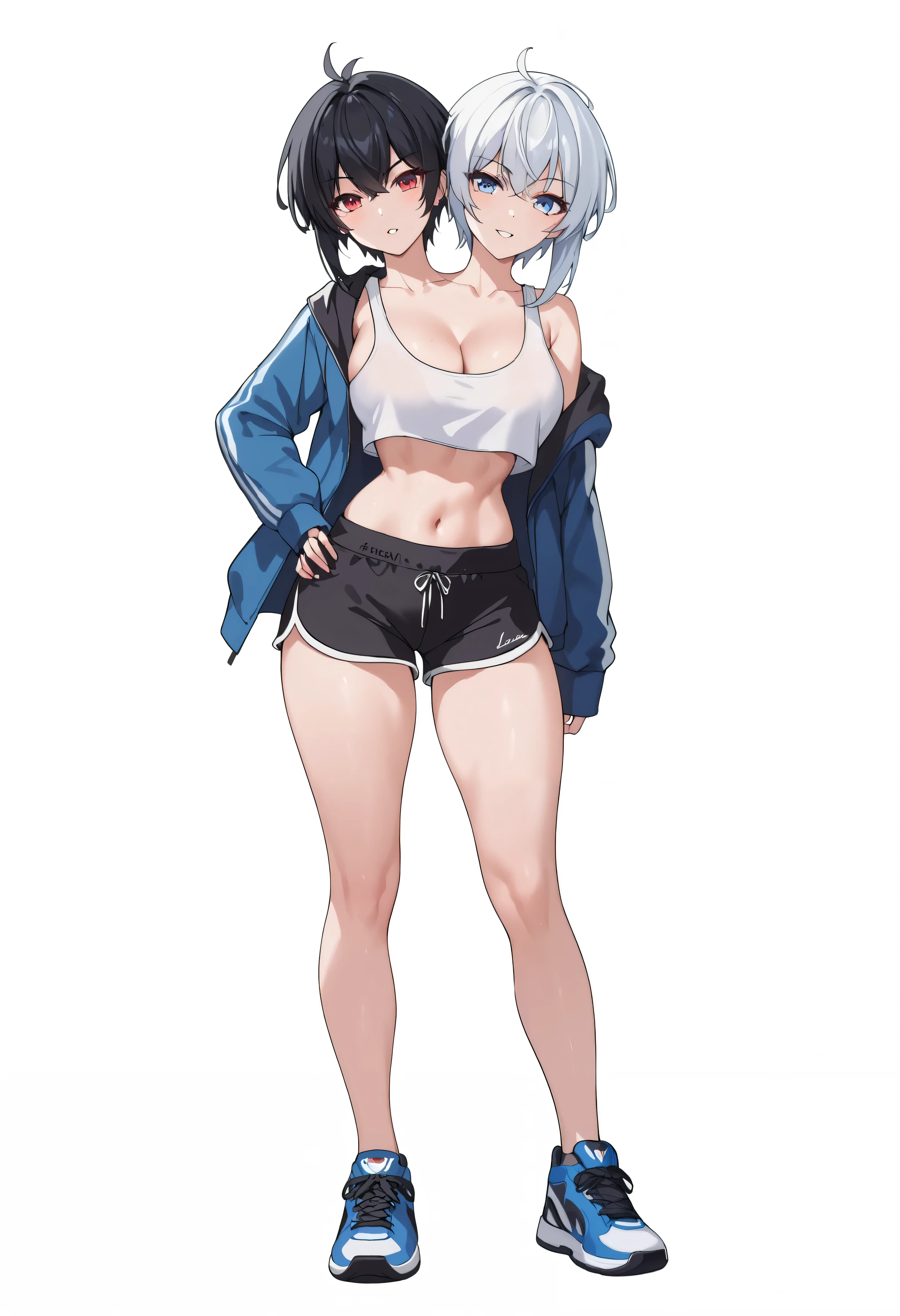 (((masterpiece))), ShizukaMikazuki, One Girl, alone, View your viewers, Long Hair, Gray Hair, Long sleeve, Cleavage, Large Breasts, Mature Body,clavicle, Jacket, Open clothes, open Jacket, blue Jacket, Ground vehicles, Play sports often, bicycle,blue eyes, High Ponytail, Red ribbon,smile,Embarrassed face,Earrings,Belly button piercing