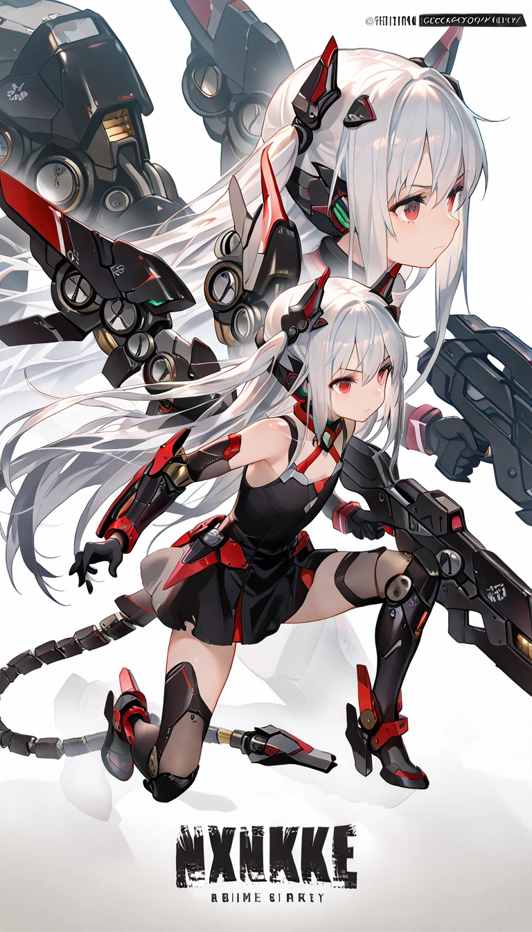 anime girl with long hair and a orangeeyes, arknights , white haired fox, girls frontline style,1girl, girls frontline,8k,holding a sword,war, robots,night,rain